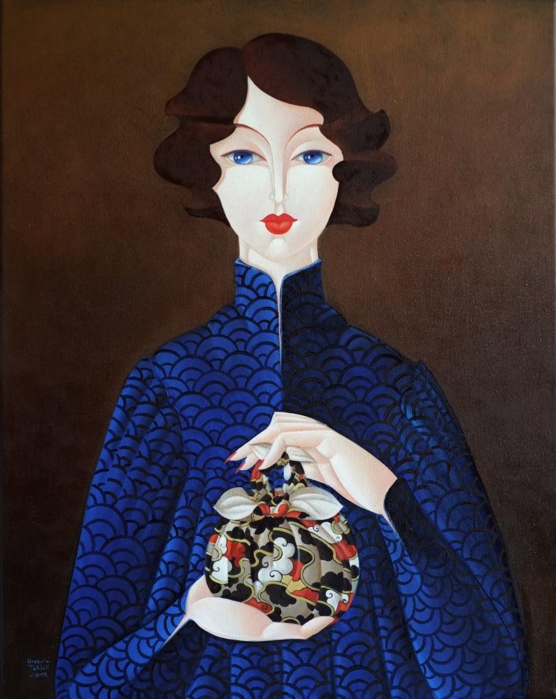 Urszula Tekieli Figurative Painting - Furoshiki Woman in Blue