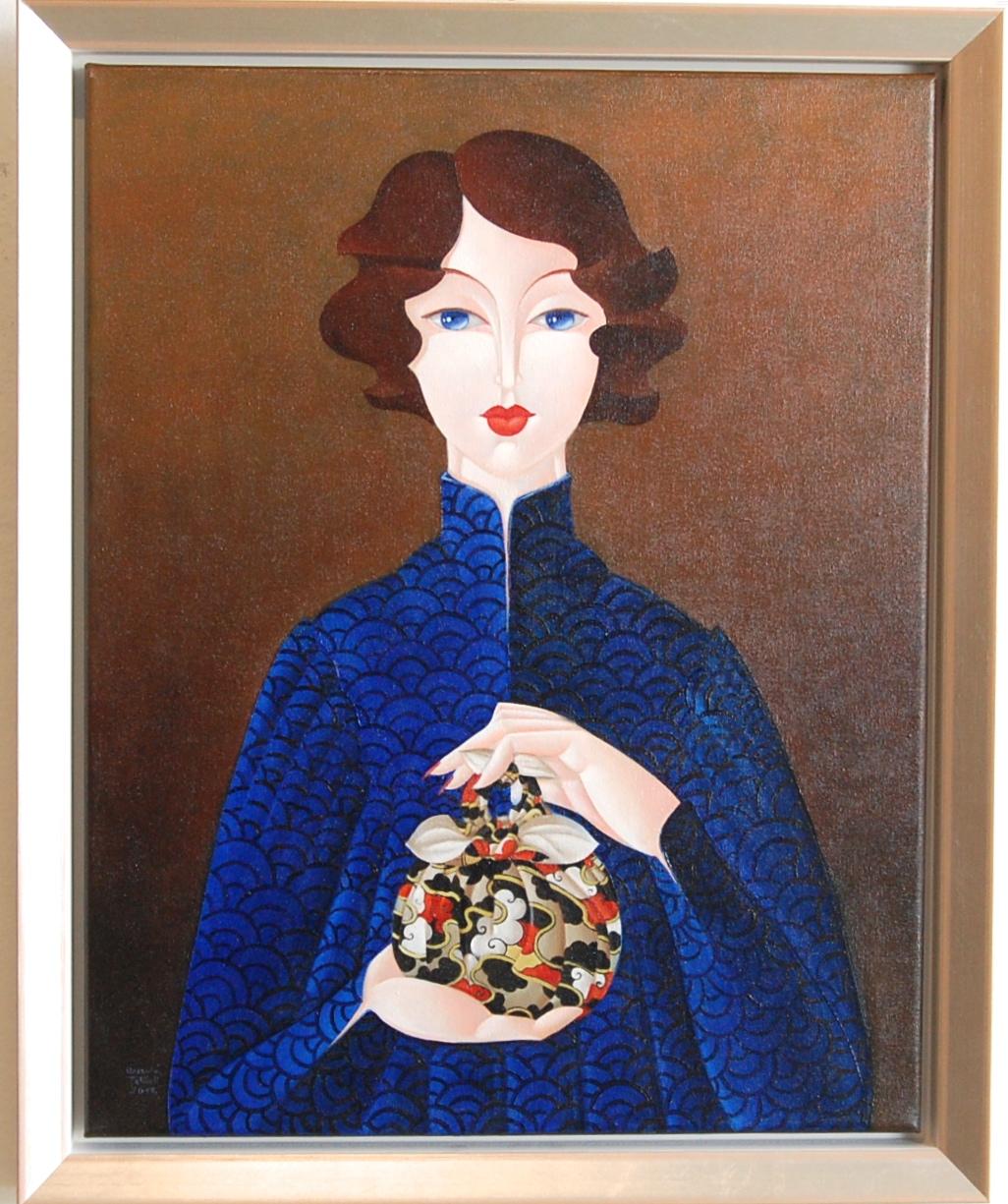 Furoshiki Woman in Blue - Painting by Urszula Tekieli