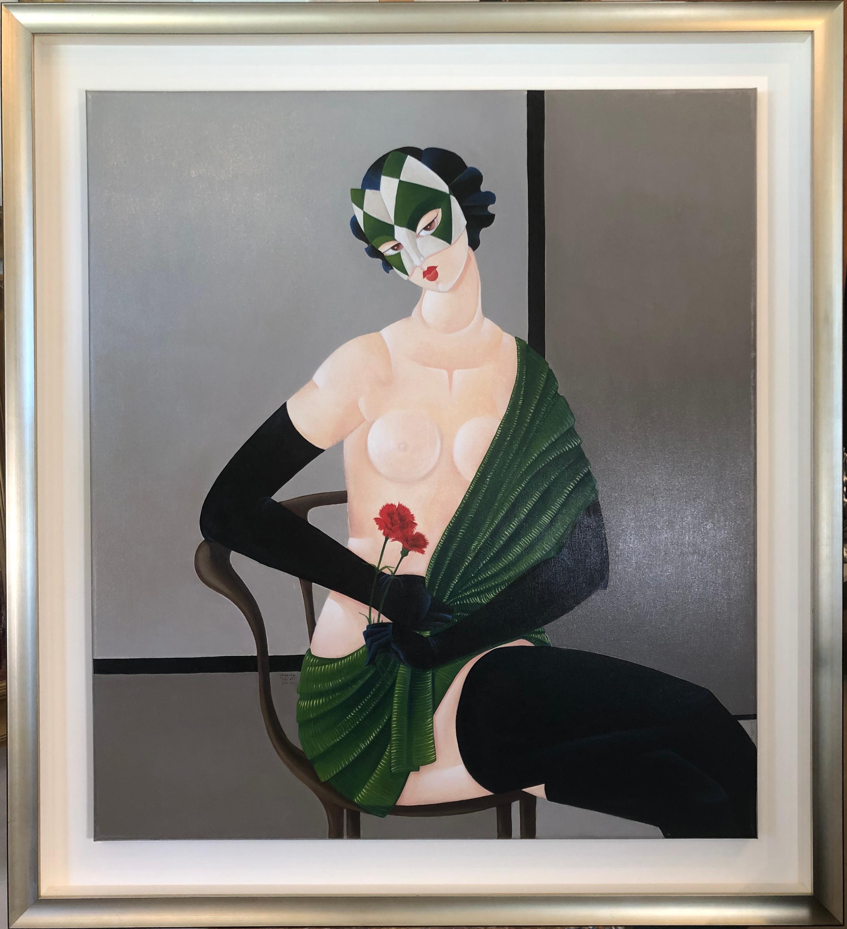 Urszula Tekieli Figurative Painting – Semi Nude Zeitgenössische Malerei von einer Frau auf dem Stuhl sitzend