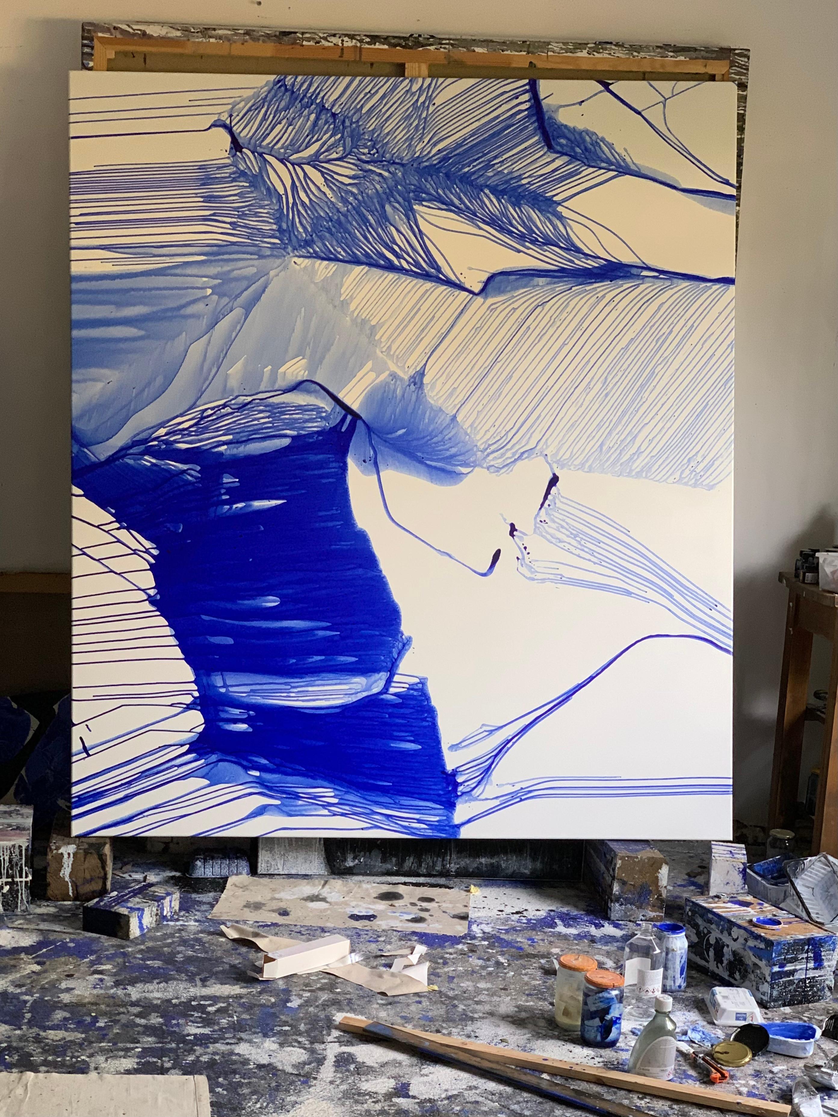 Bluemetrie 11 - Contemporary Blue, White - Abstract XL Painting, Conceptual Art For Sale 4