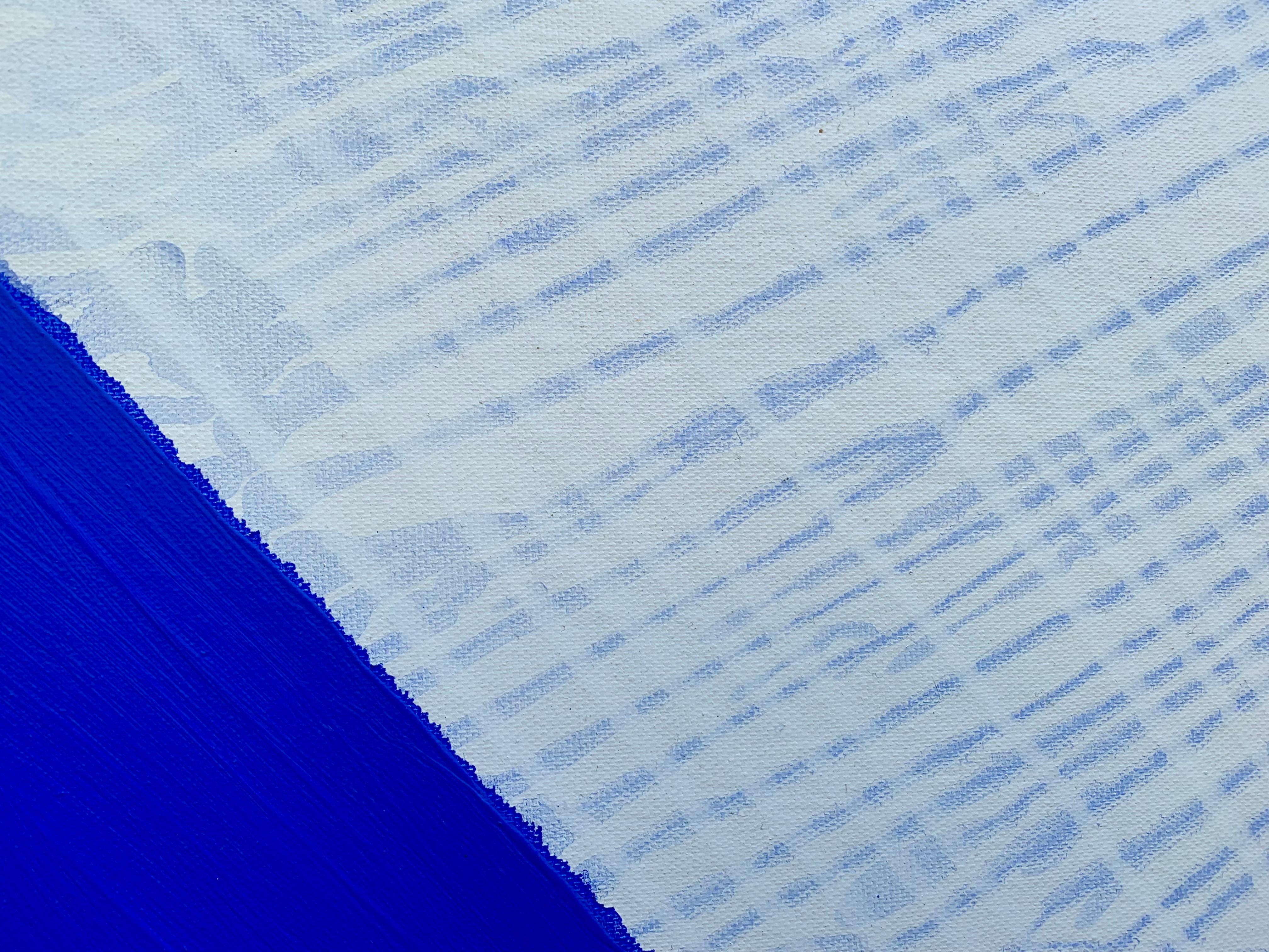 Bluemetrie - Contemporary Blue, White, Abstract Oil Painting, Conceptual Art For Sale 2