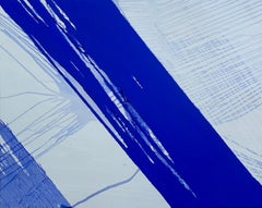 Bluemetrie - Pintura al óleo contemporánea azul, blanca y abstracta, arte conceptual