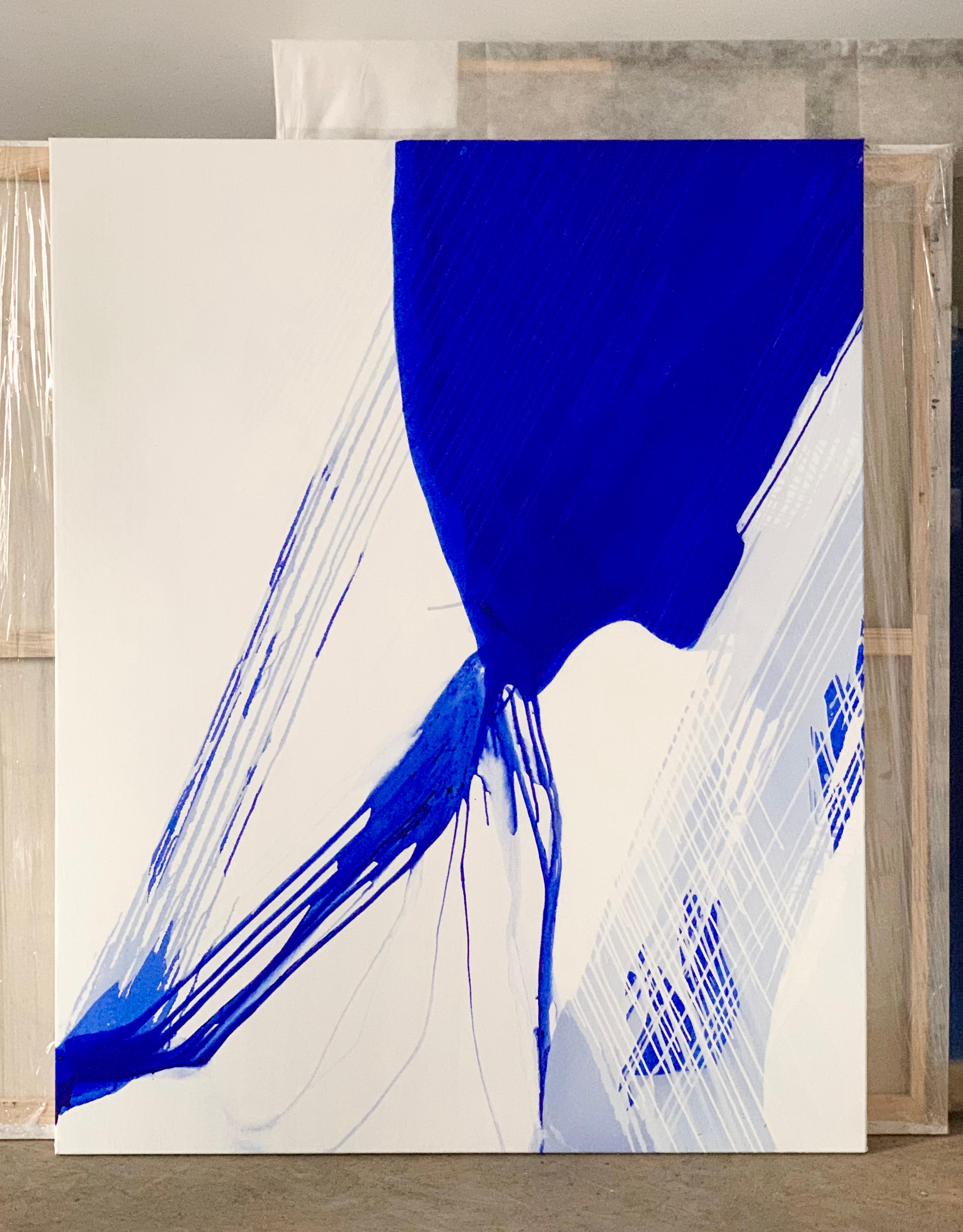Série Bluemetrie moderne bleu-blanc  Peinture à l'huile abstraite, art conceptuel XL  - Painting de Urszula Wilk