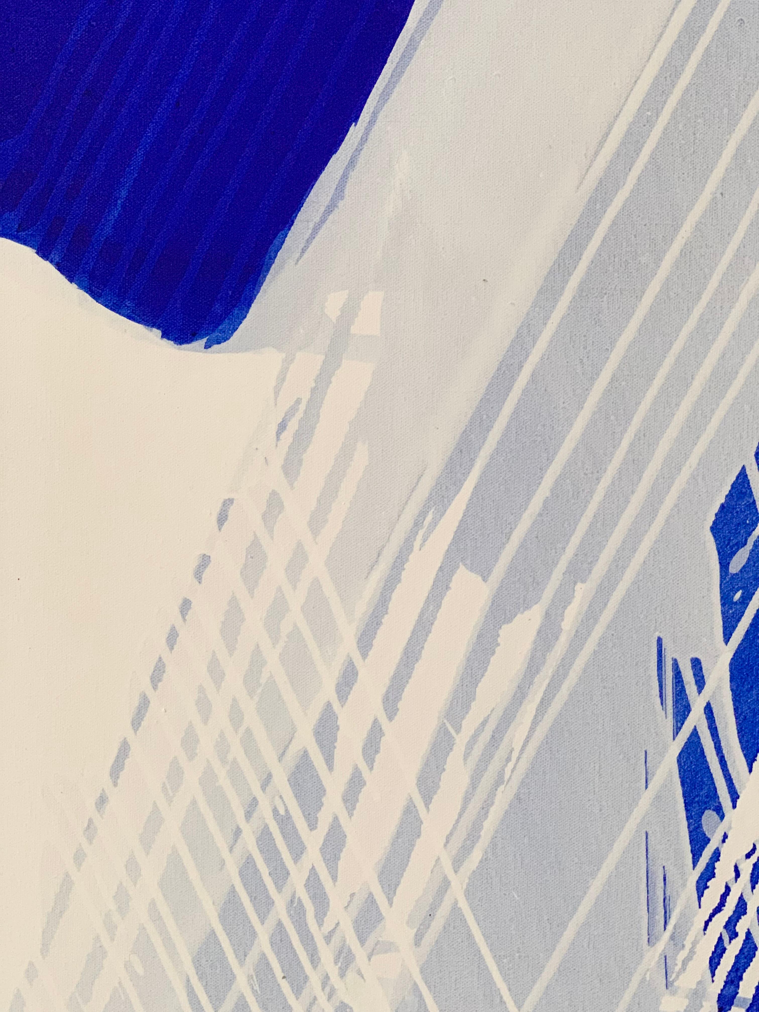 Série Bluemetrie moderne bleu-blanc  Peinture à l'huile abstraite, art conceptuel XL  en vente 3