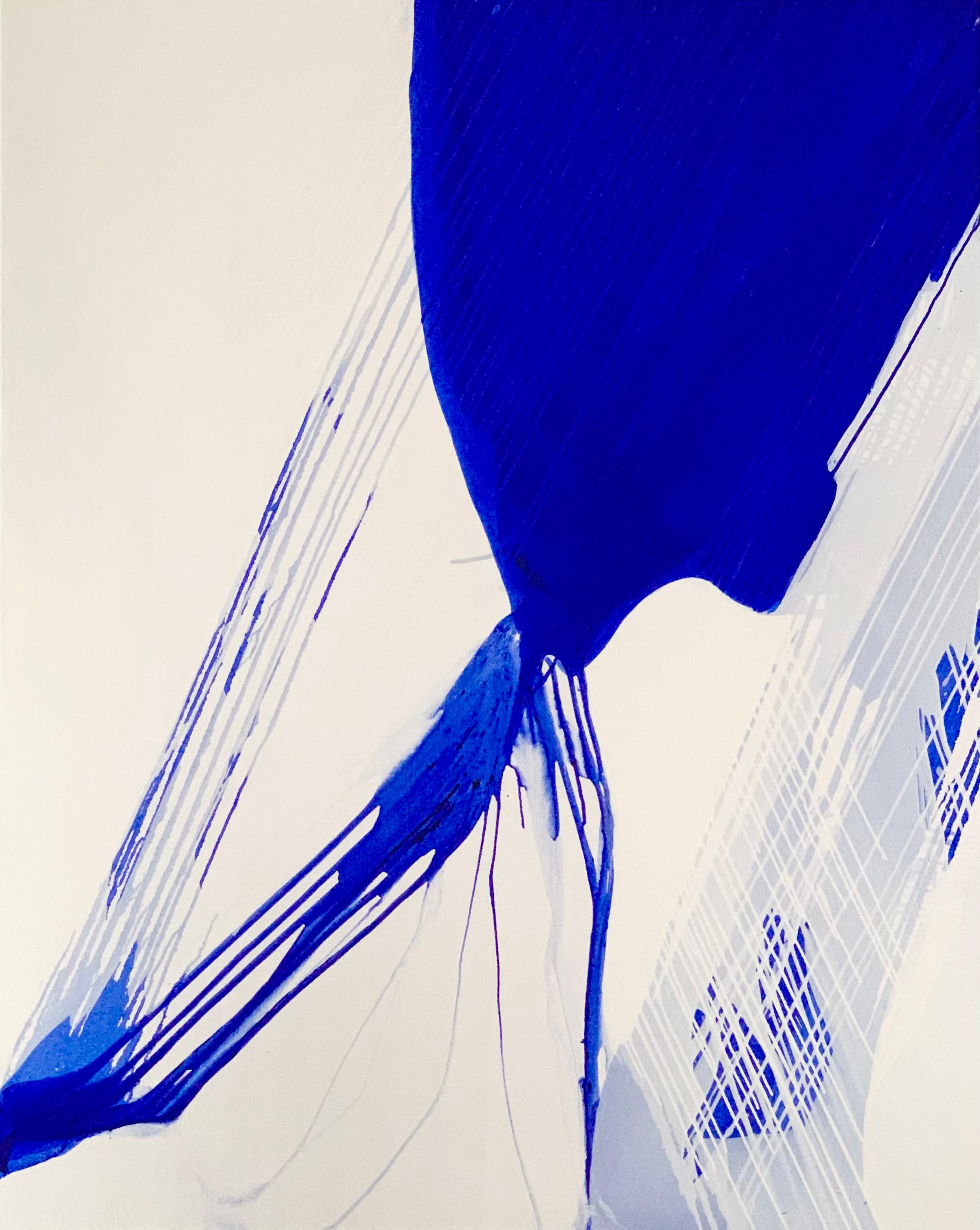 Urszula Wilk Abstract Painting – Blaumetrie-Serie – Moderne Blau-Weiß-Serie  Abstraktes Ölgemälde, XL Konzeptuelle Kunst 
