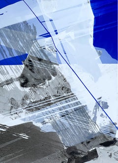 Topographie avec une ligne bleue 2 - Peinture abstraite contemporaine, art conceptuel