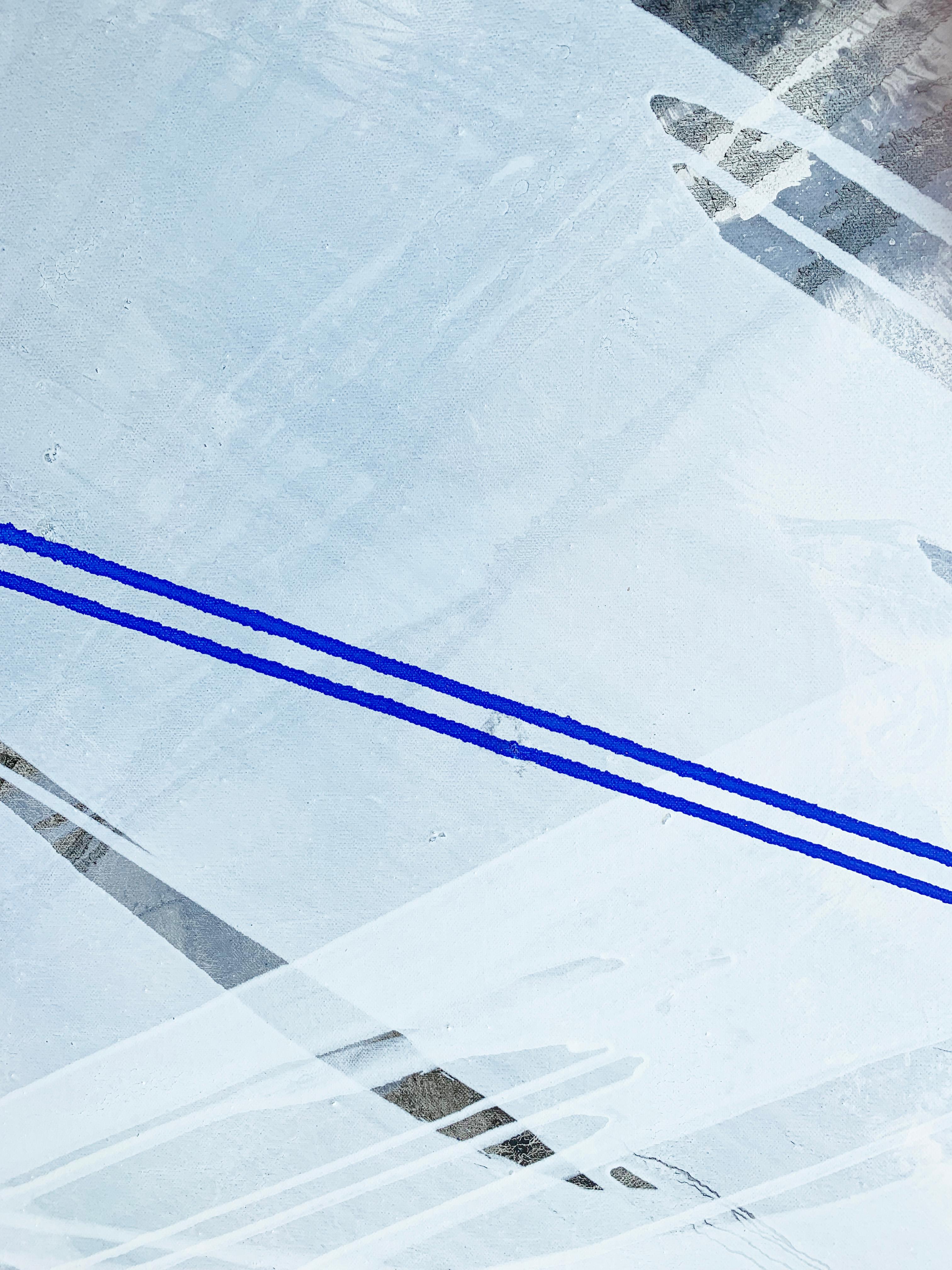 Topographie avec une ligne bleue 5 - Peinture abstraite contemporaine, art conceptuel - Painting de Urszula Wilk