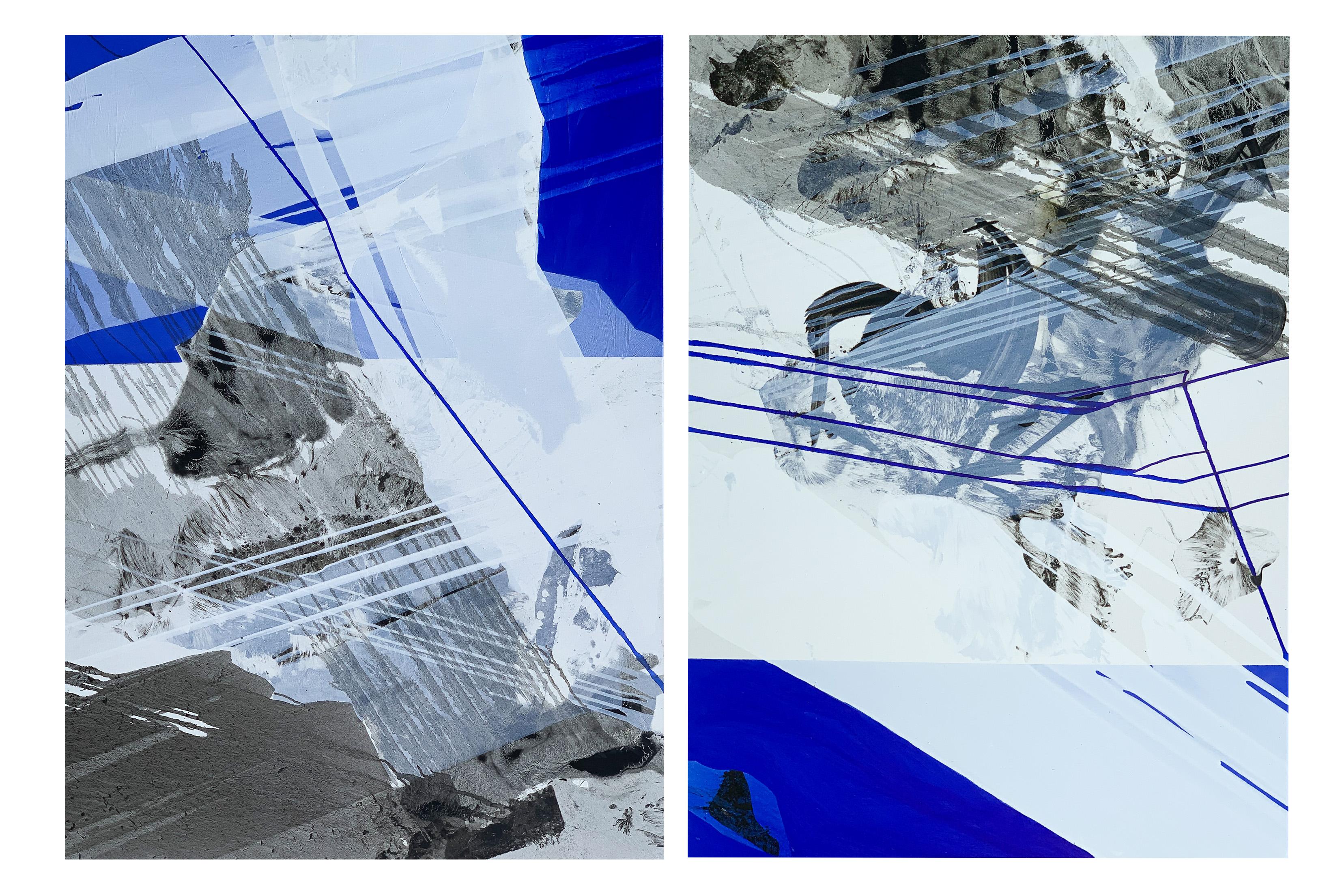 Topographie avec une ligne bleue 5 - Peinture abstraite contemporaine, art conceptuel en vente 1