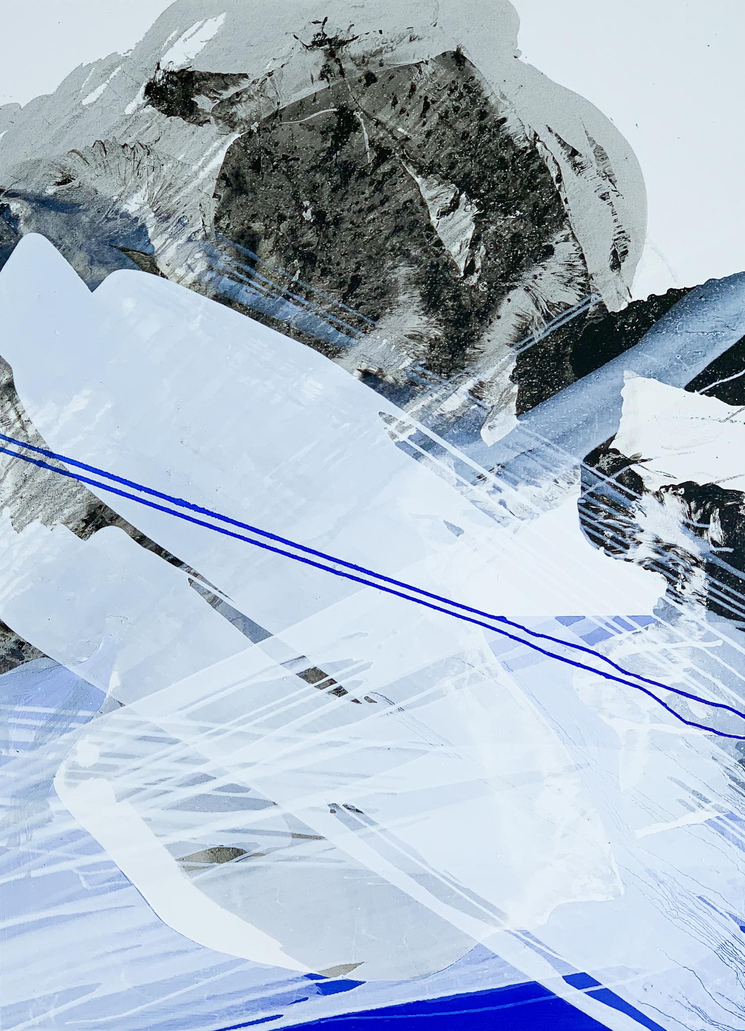 Abstract Painting Urszula Wilk - Topographie avec une ligne bleue 5 - Peinture abstraite contemporaine, art conceptuel