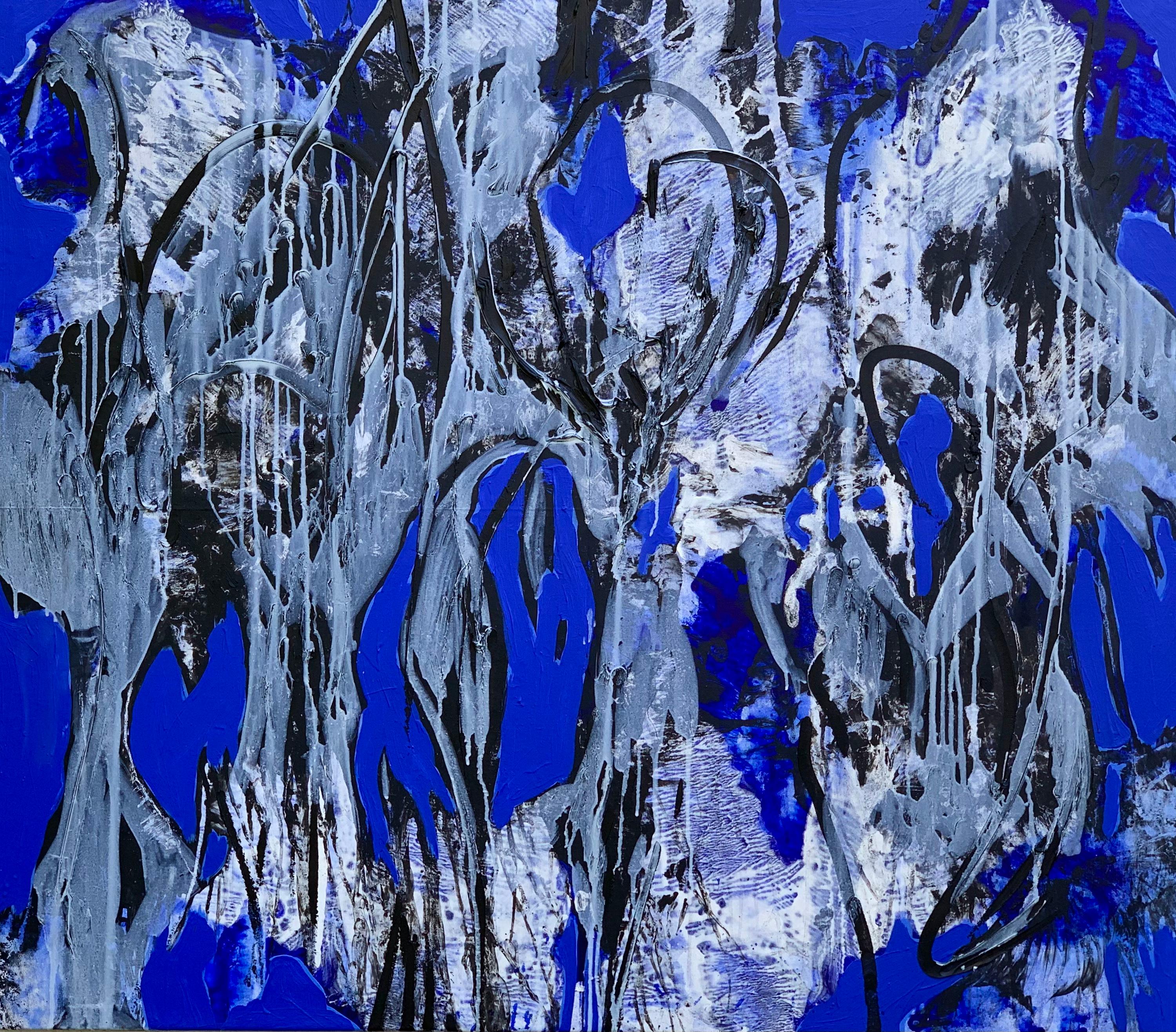 Urszula Wilk Abstract Painting -  Untitled 10  - Contemporary Blue, Black  Abstract Oil Painting, Conceptual Art