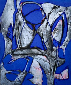 Untitled 19  - Contemporary Blue, White, Abstract Oil Painting, Conceptual Art