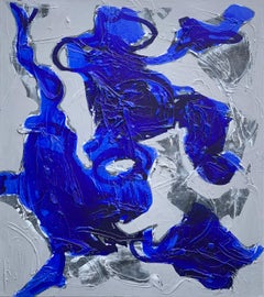 Sans titre 20  - Bleu contemporain, blanc, peinture à l'huile abstraite, art conceptuel