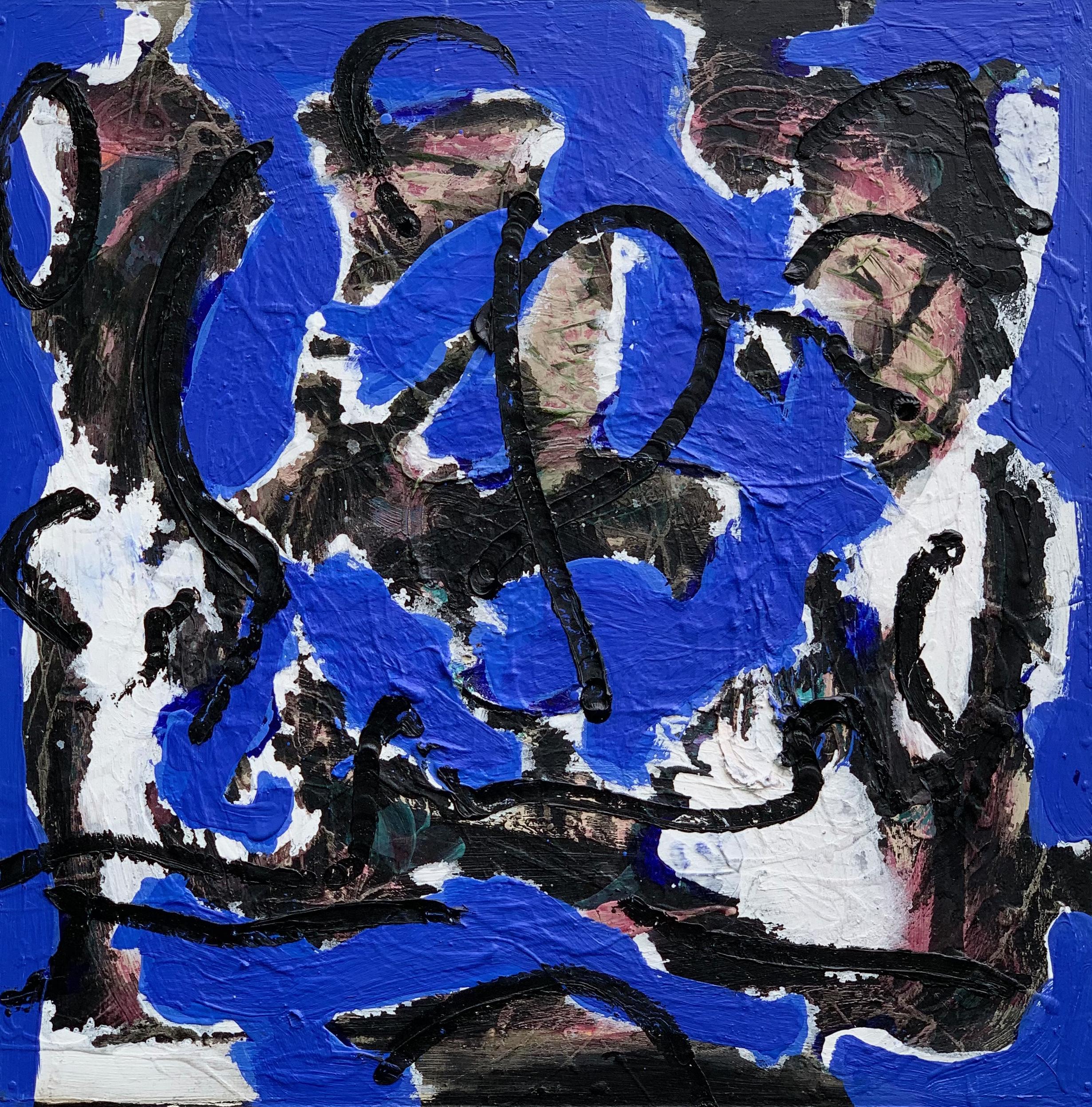 Sans titre 21  - Bleu contemporain, blanc, peinture à l'huile abstraite, art conceptuel