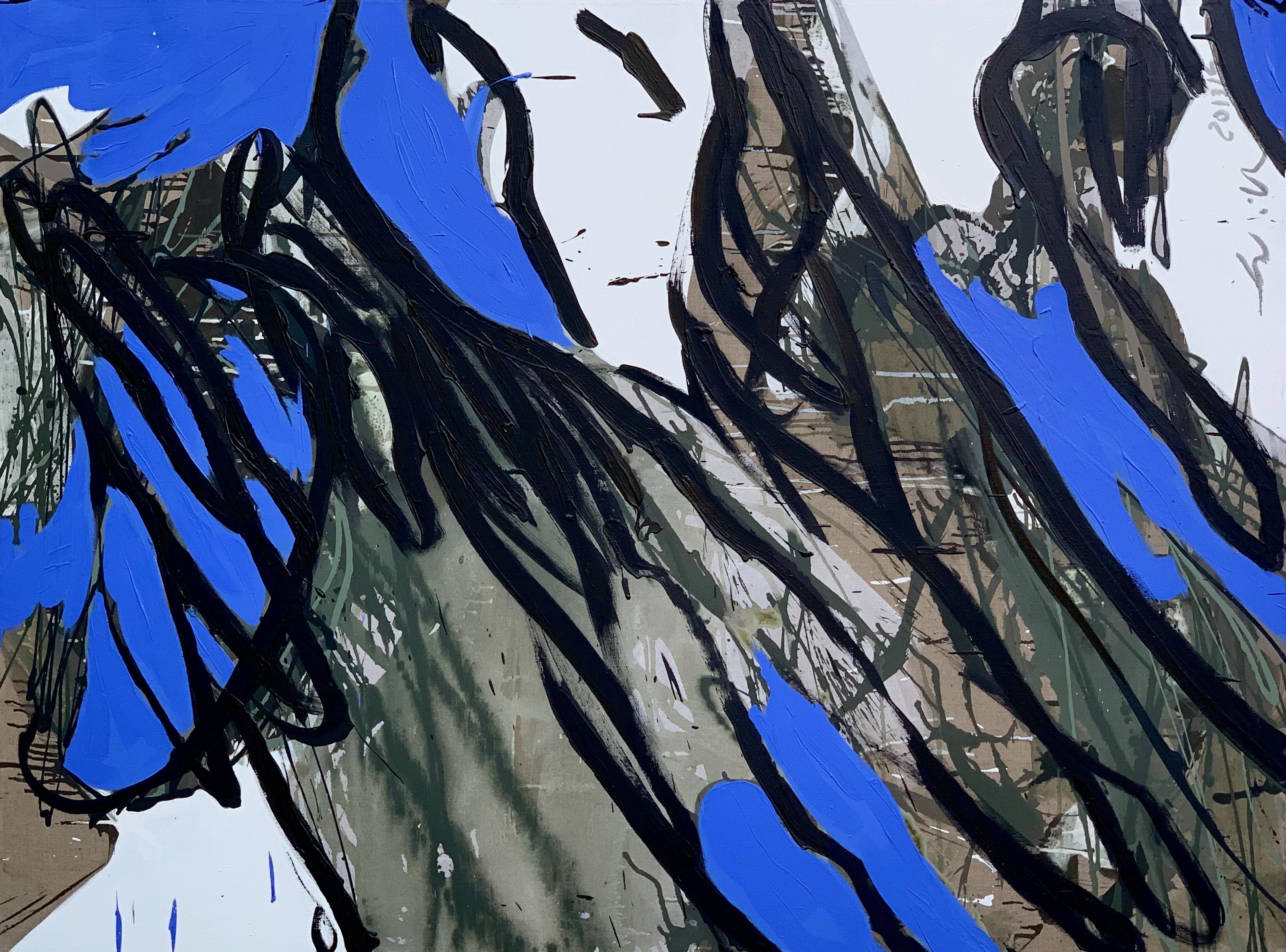  Ohne Titel 6 - Contemporary Blau, Weiß, Schwarz  Abstraktes Gemälde, Konzeptuelle Kunst