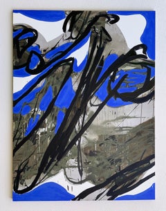 Untitled 7 - Contemporary Blue, White, Black (sans titre)  Peinture abstraite, art conceptuel