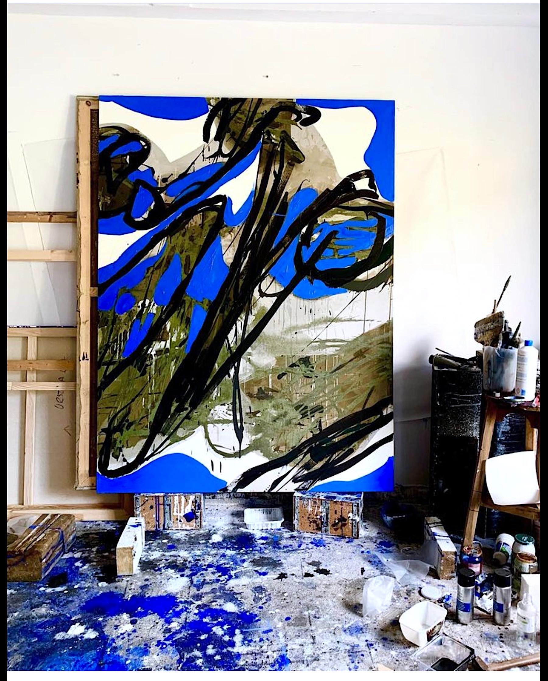  Untitled 7 - Contemporary Blue, White, Black  Abstract Painting, Conceptual Art For Sale 5