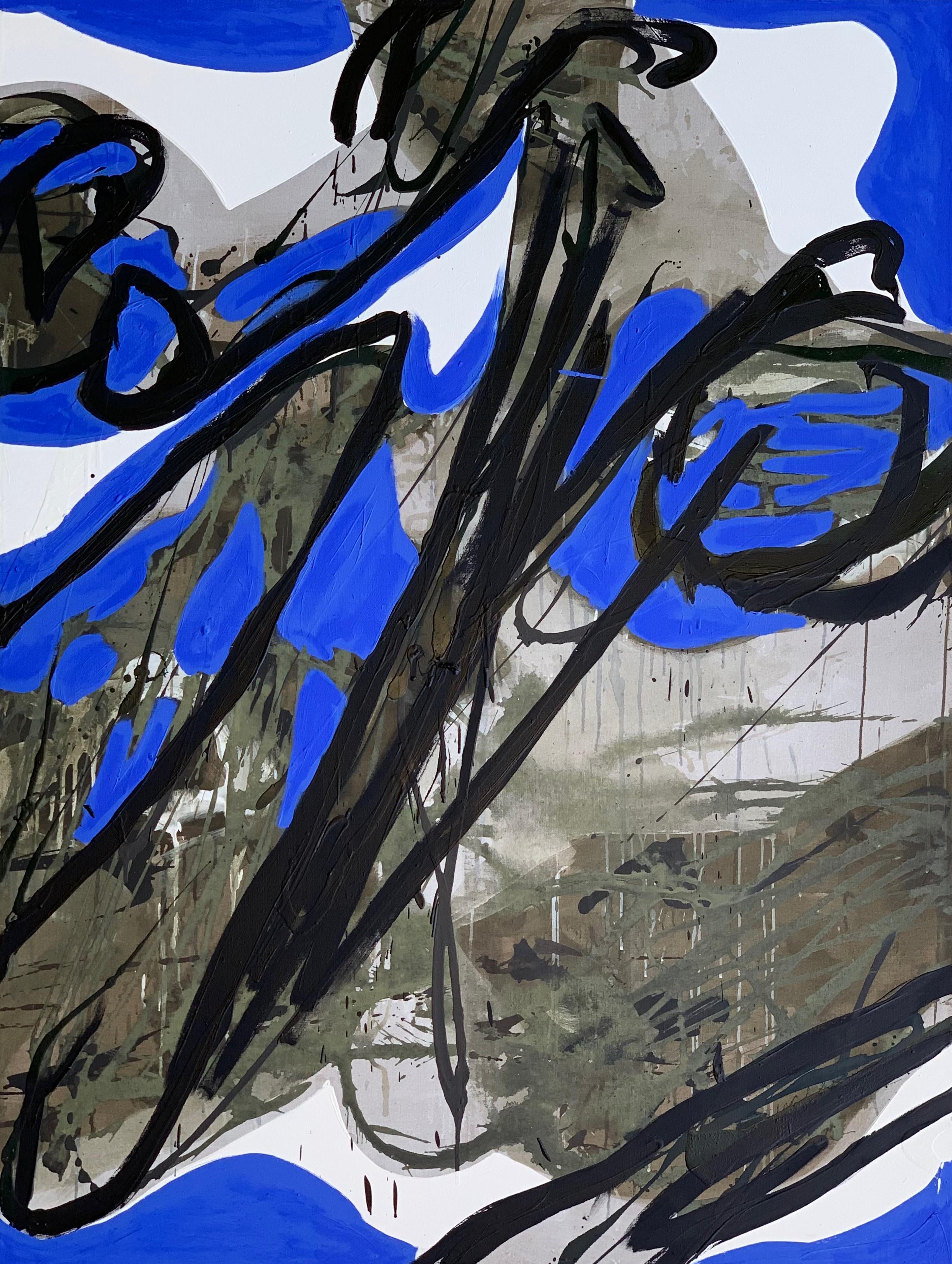  Untitled 7 - Contemporary Blue, White, Black (sans titre)  Peinture abstraite, art conceptuel