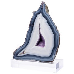 Uruguay Agate with Amethysts Quartz Crystals Geode on Acrylic Base