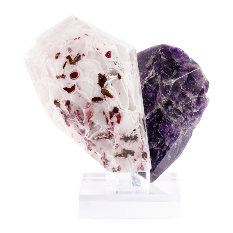 Uruguay Amethyst and Boil Glass fusion Sculpture For Sale at 1stDibs