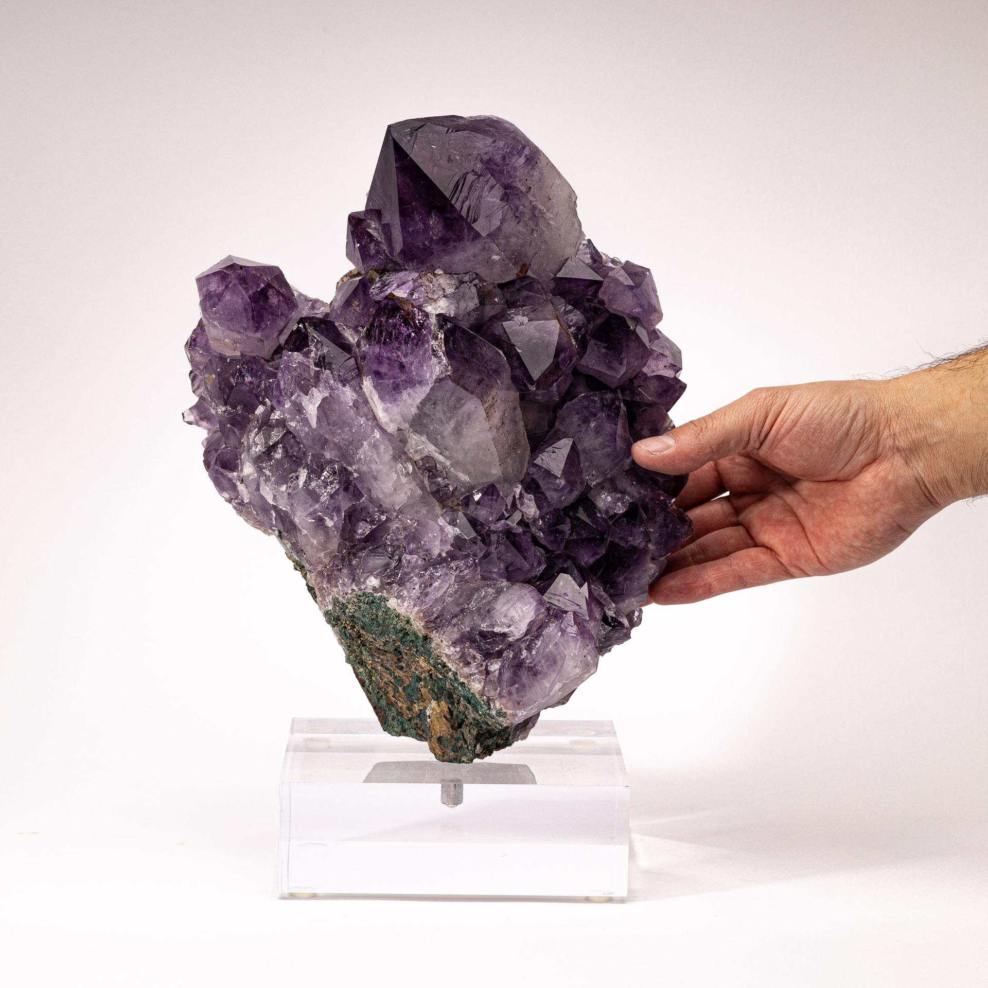 Mexican Uruguay Amethyst Quartz Crystals Cluster on Custom Acrylic Base For Sale