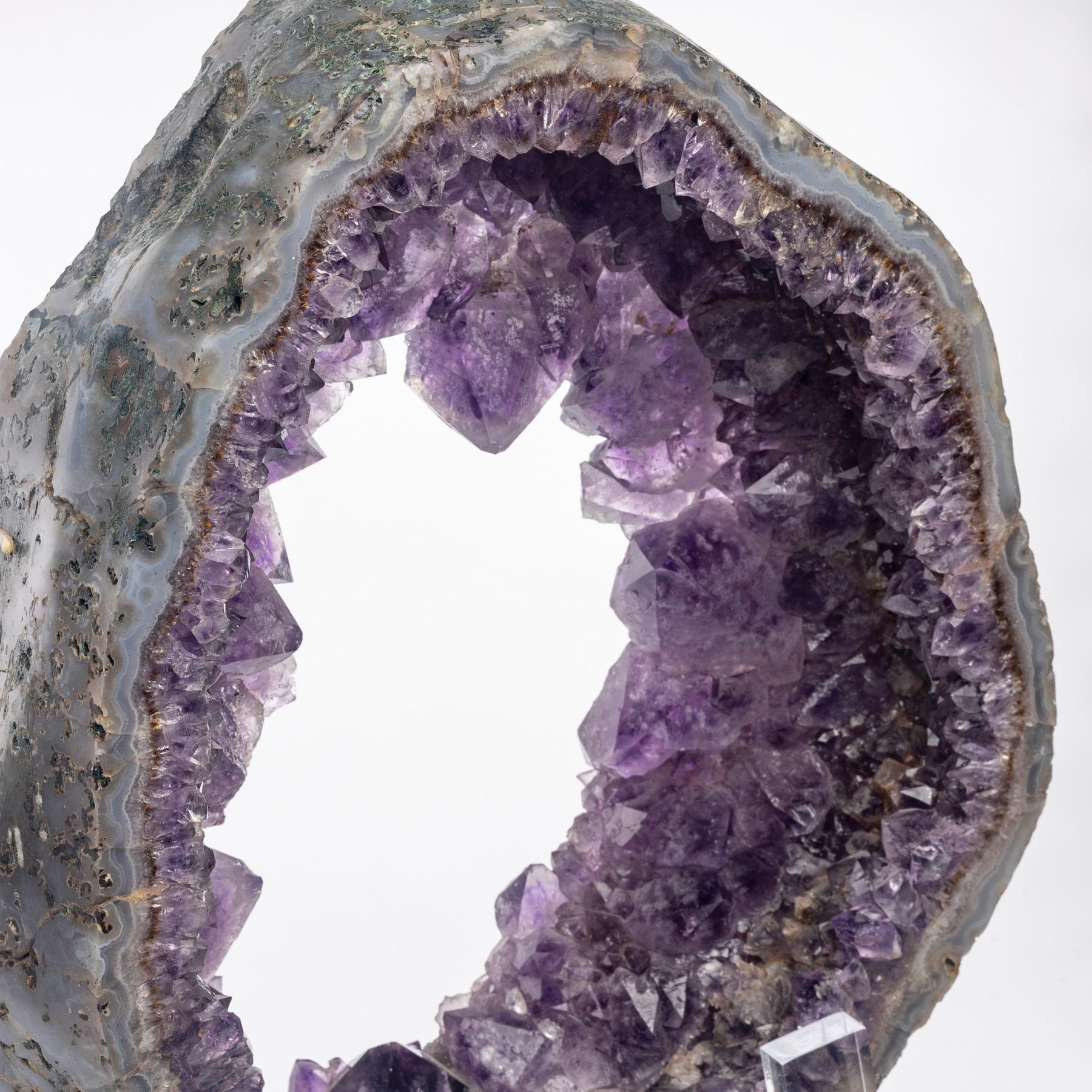 Contemporary Uruguay Amethyst Quartz Crystals Geode on Custom Acrylic Base For Sale