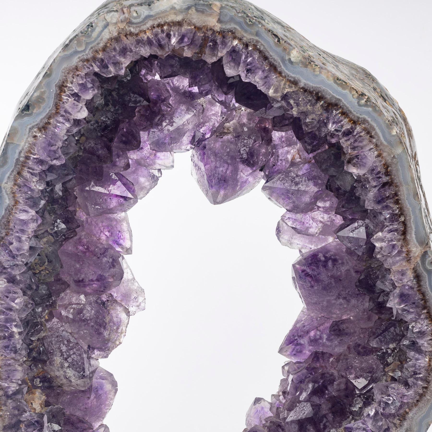 Agate Uruguay Amethyst Quartz Crystals Geode on Custom Acrylic Base For Sale