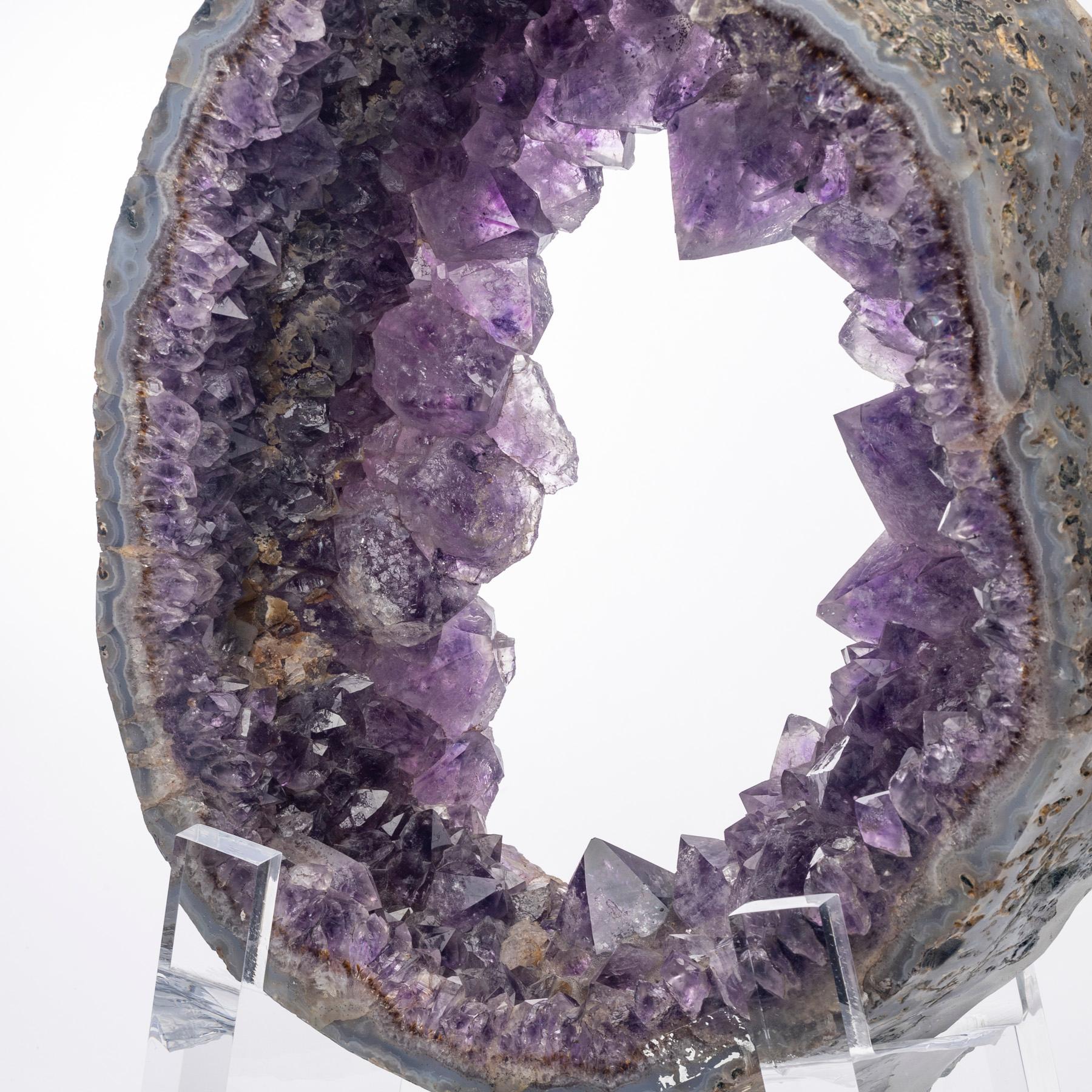 Uruguay Amethyst Quartz Crystals Geode on Custom Acrylic Base For Sale 1