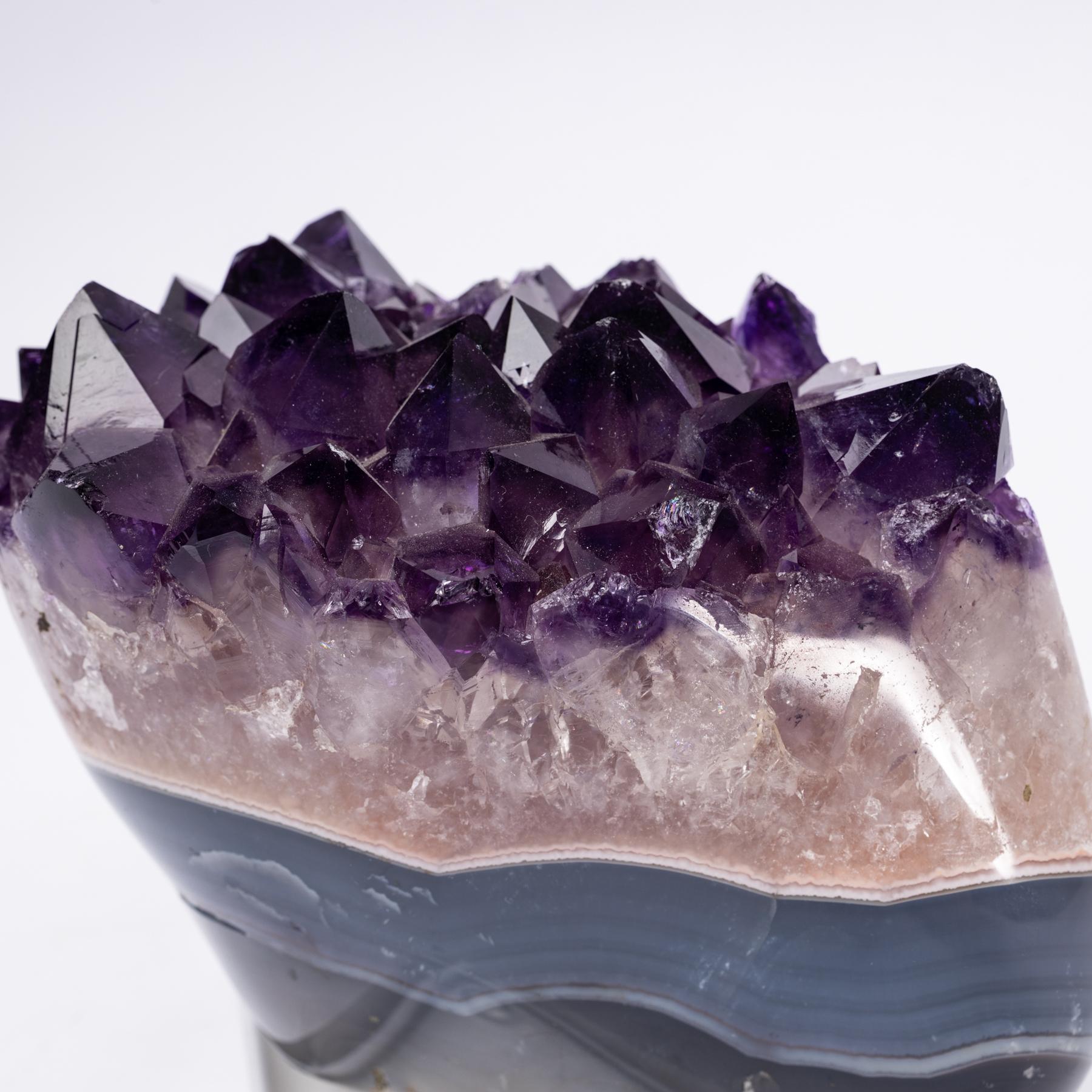 Uruguay Polished Agate with Amethysts Quartz Crystals Cluster on Acrylic Base 1