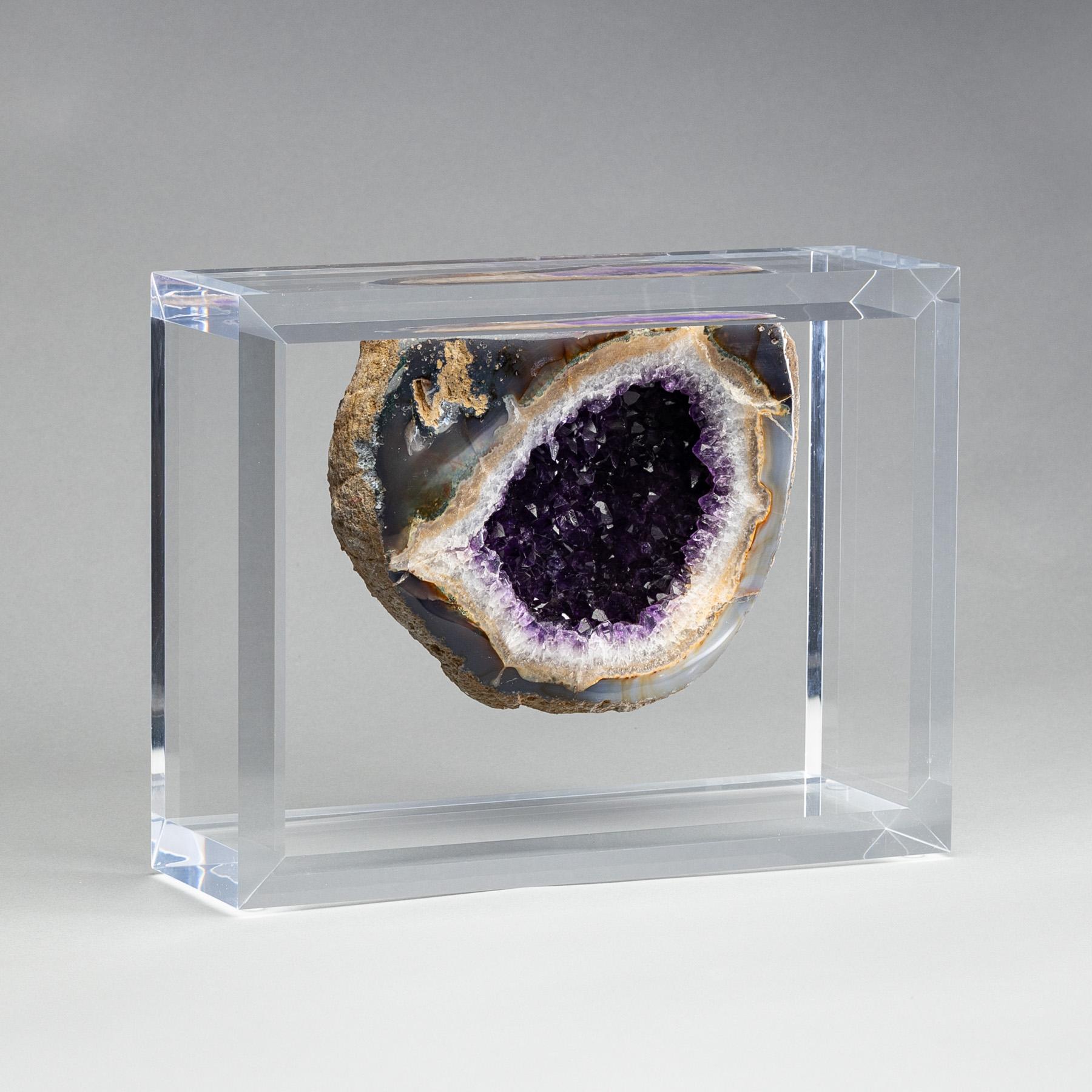 Organic Modern Uruguayan Amethyst Geode on Custom Acrylic Box