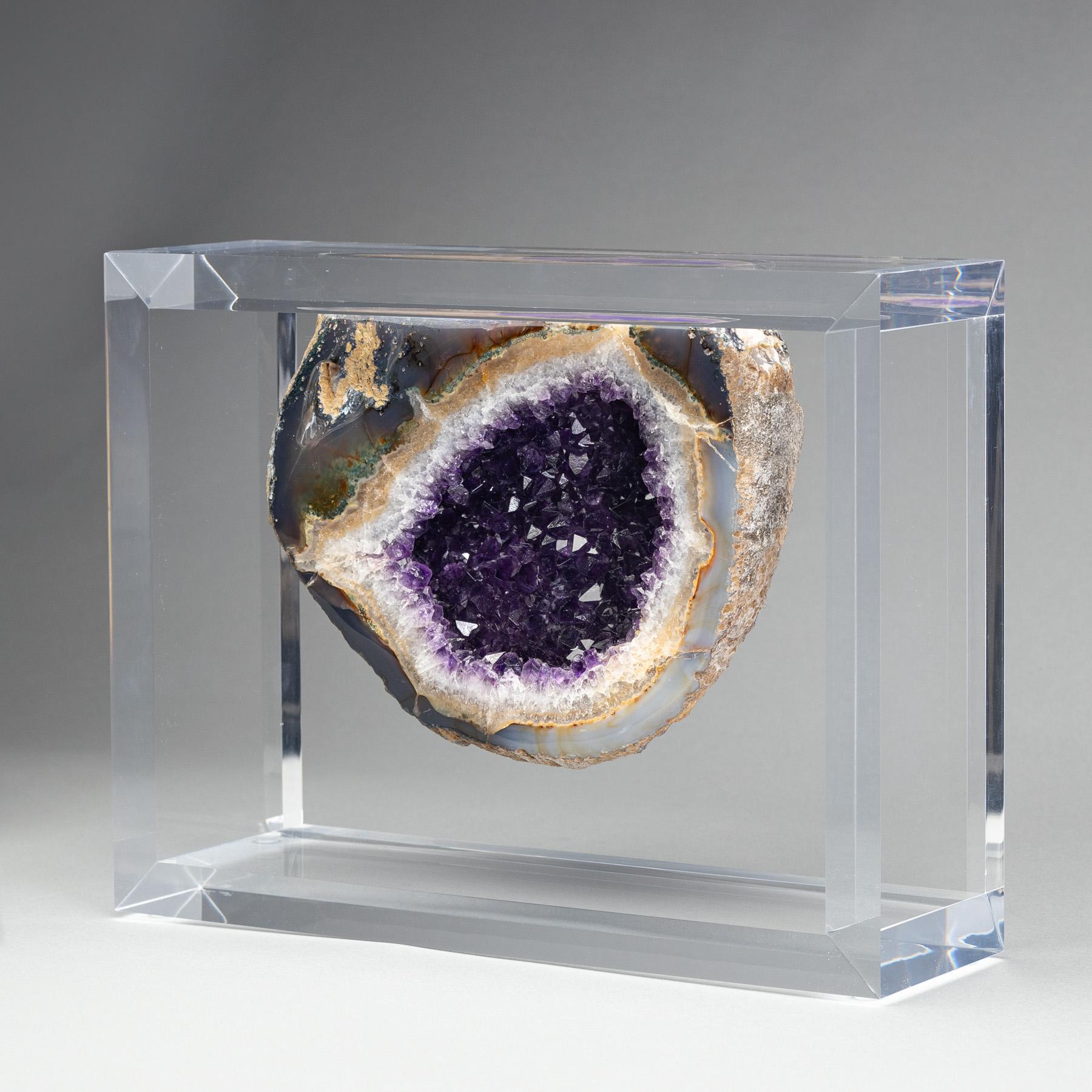 Mexican Uruguayan Amethyst Geode on Custom Acrylic Box