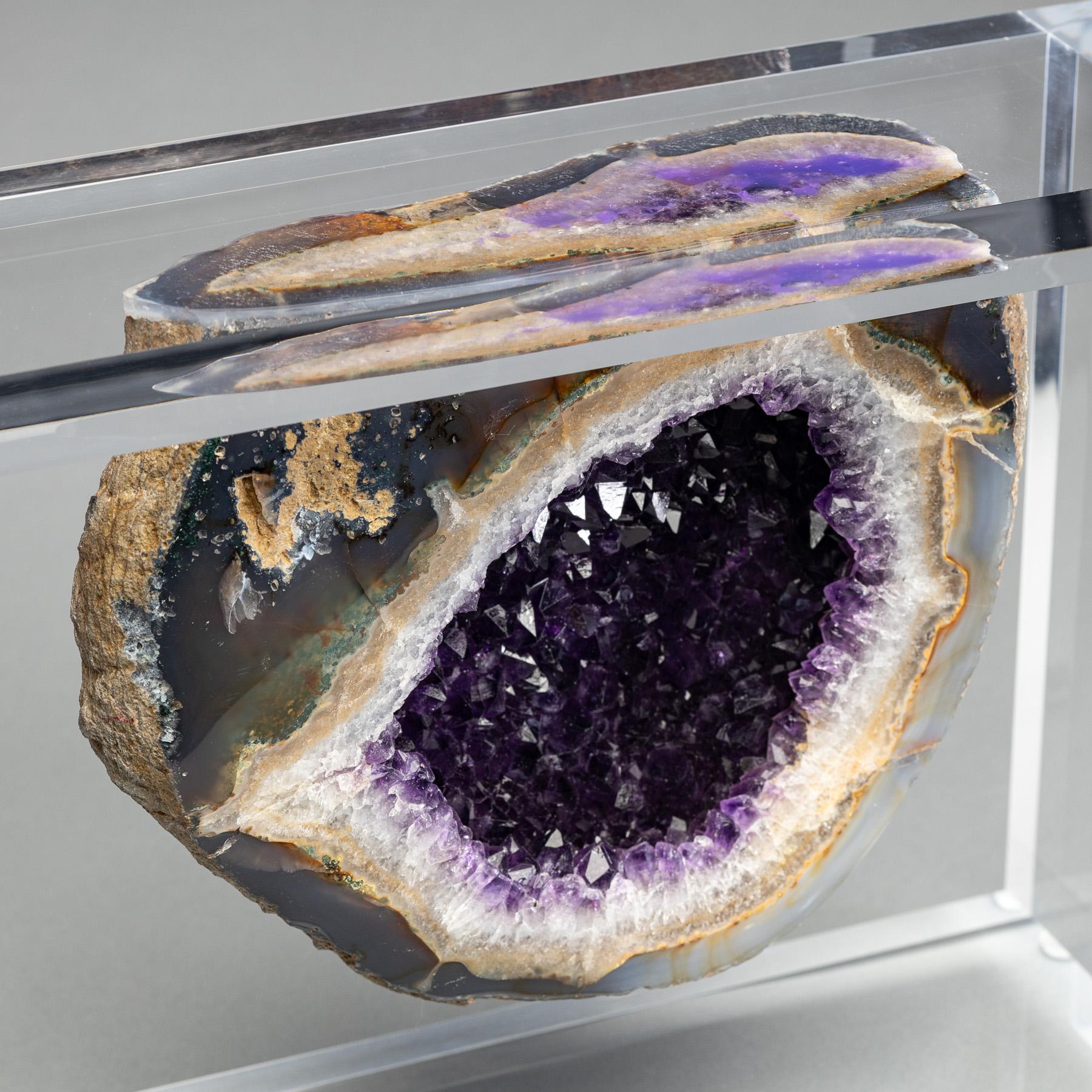Contemporary Uruguayan Amethyst Geode on Custom Acrylic Box