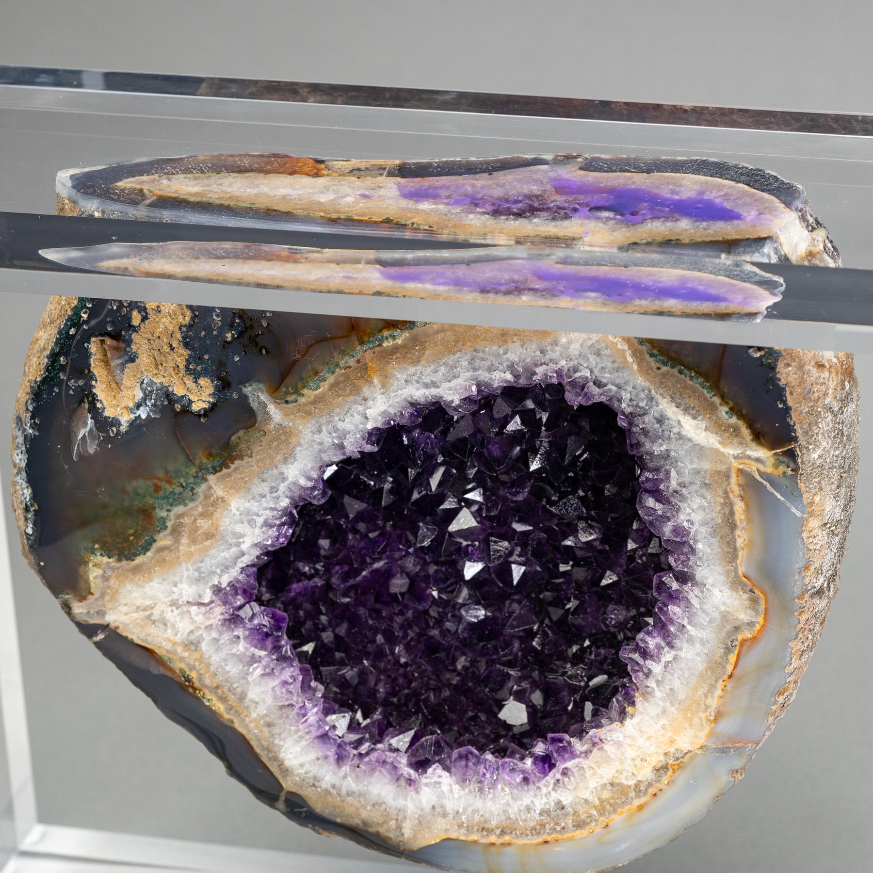 Uruguayan Amethyst Geode on Custom Acrylic Box 1