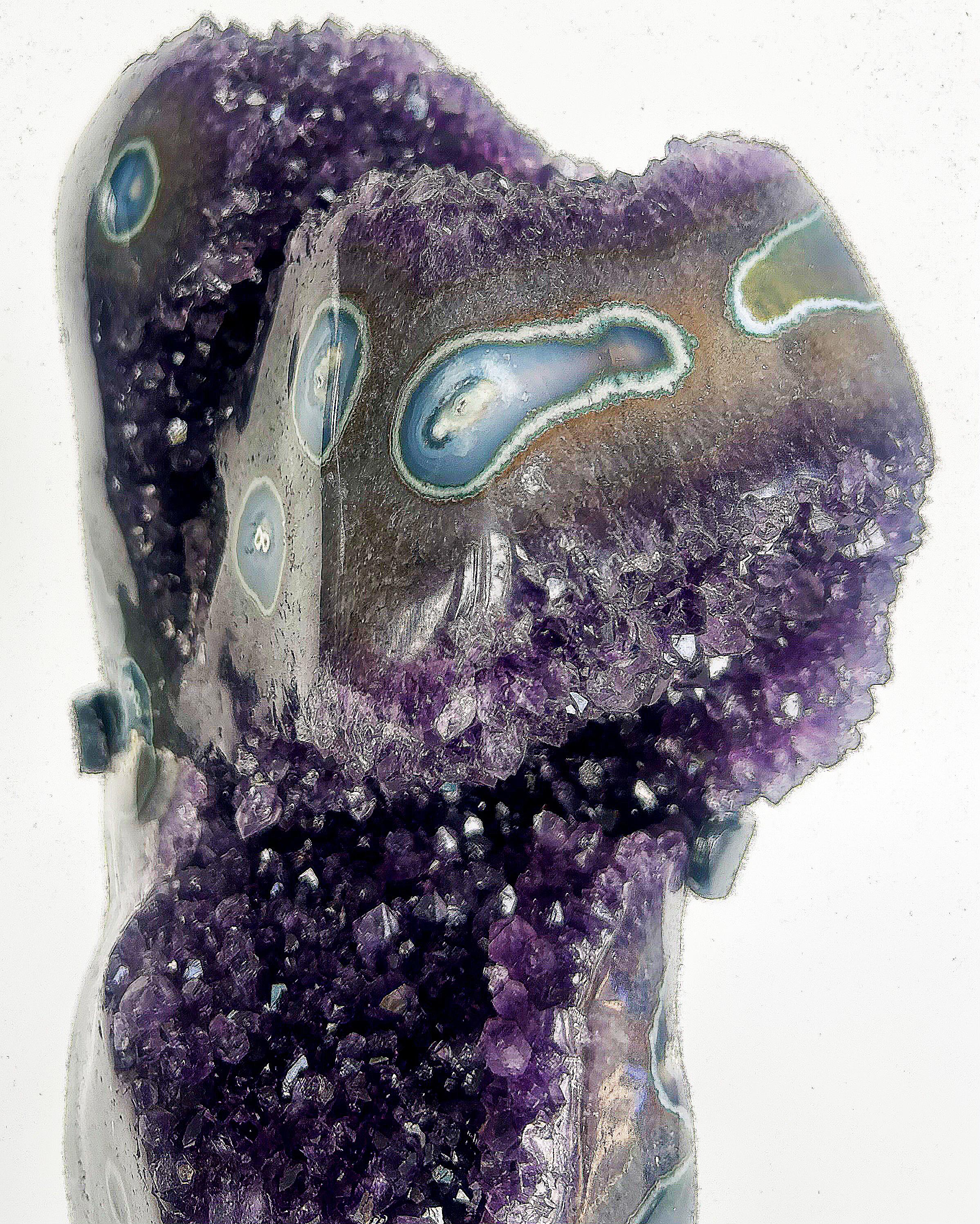 Uruguayan Amethyst Agate Eyes Geode,  Weighs 18 lbs. on Custom Made Stand For Sale 4