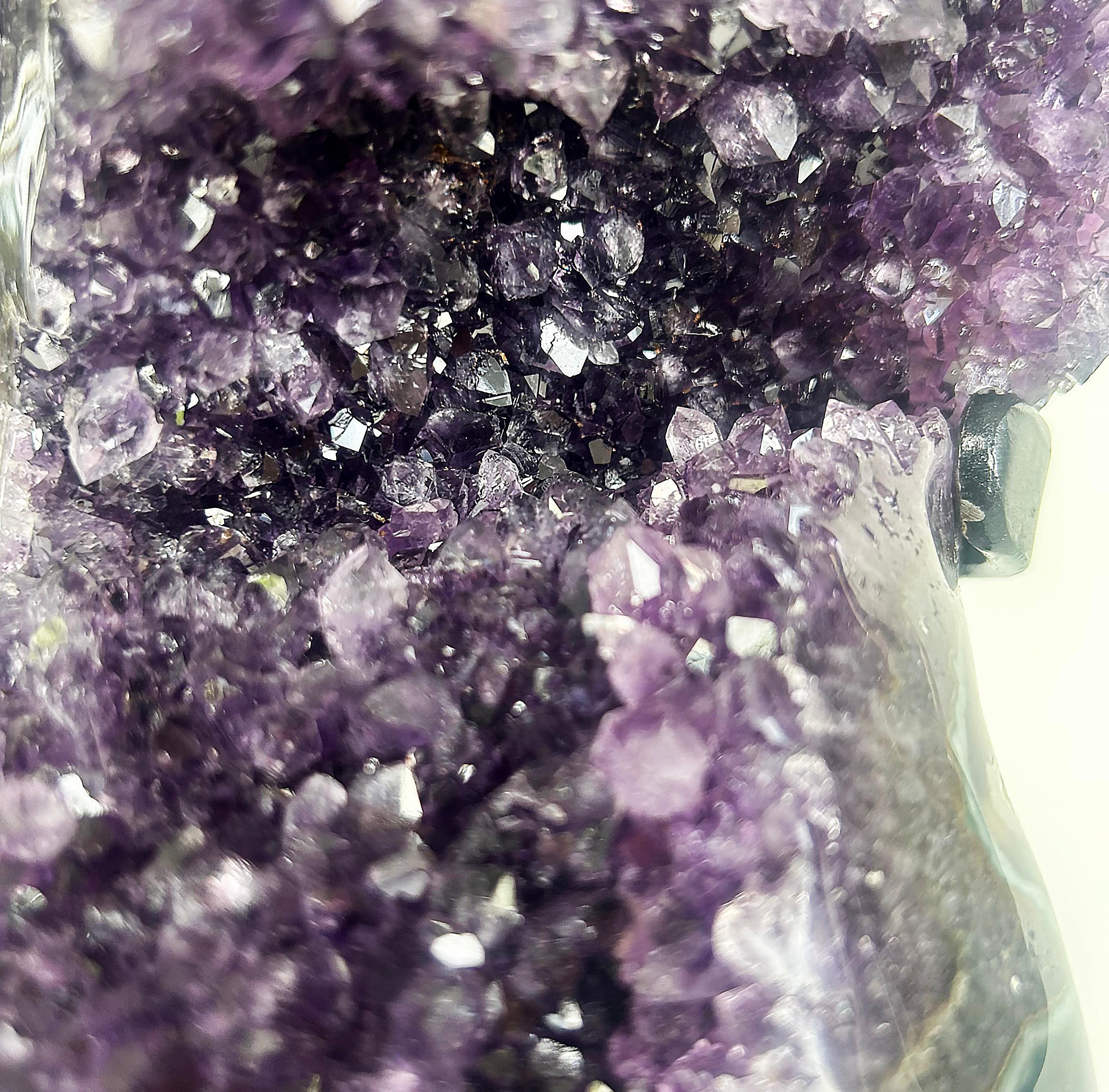 Uruguayan Amethyst Agate Eyes Geode,  Weighs 18 lbs. on Custom Made Stand For Sale 5