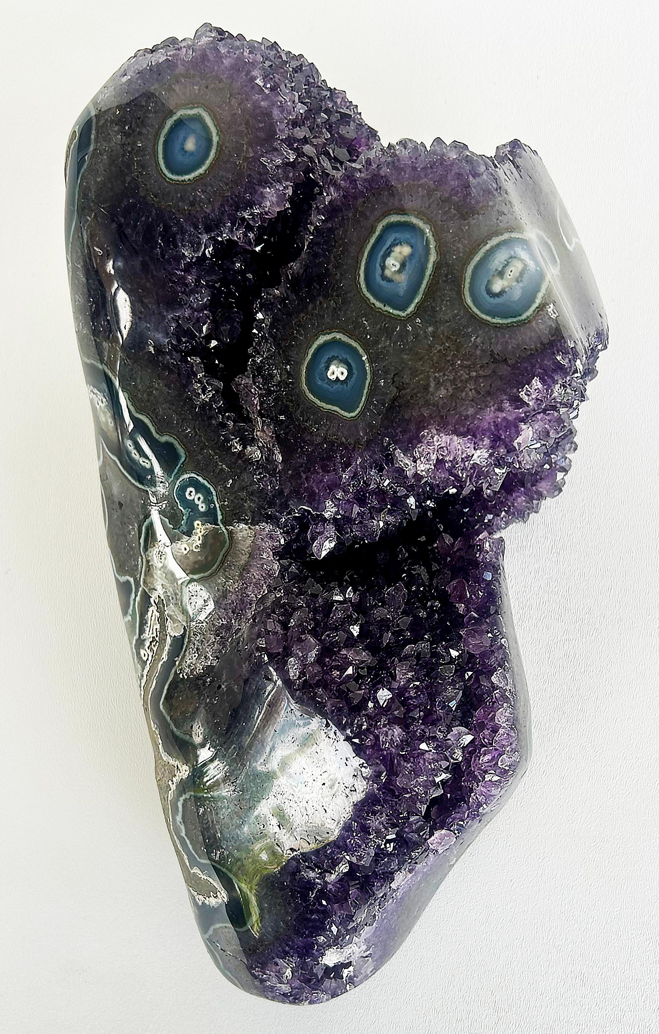 Uruguayan Amethyst Agate Eyes Geode,  Weighs 18 lbs. on Custom Made Stand For Sale 7