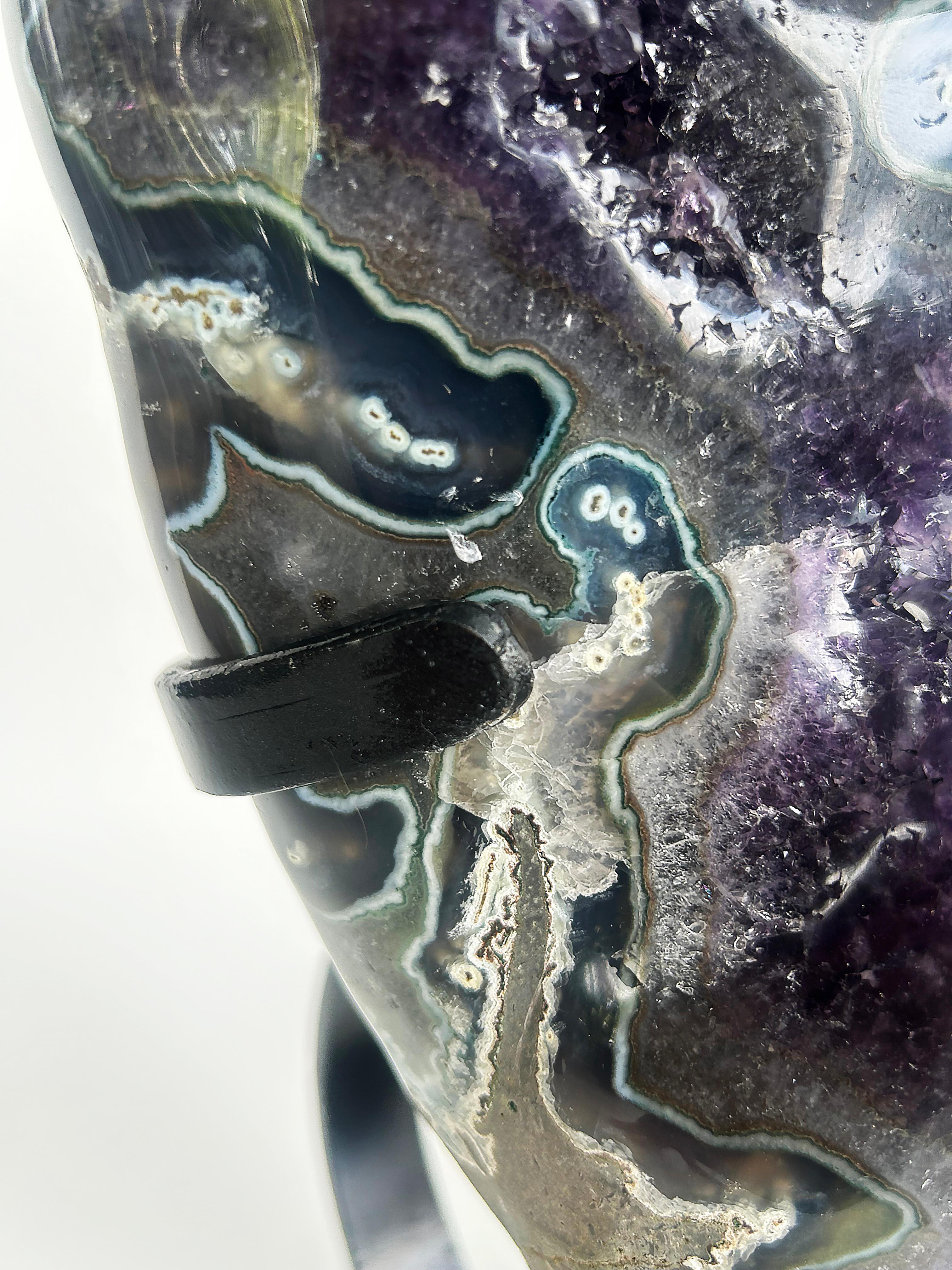 Uruguayan Amethyst Agate Eyes Geode,  Weighs 18 lbs. on Custom Made Stand For Sale 8