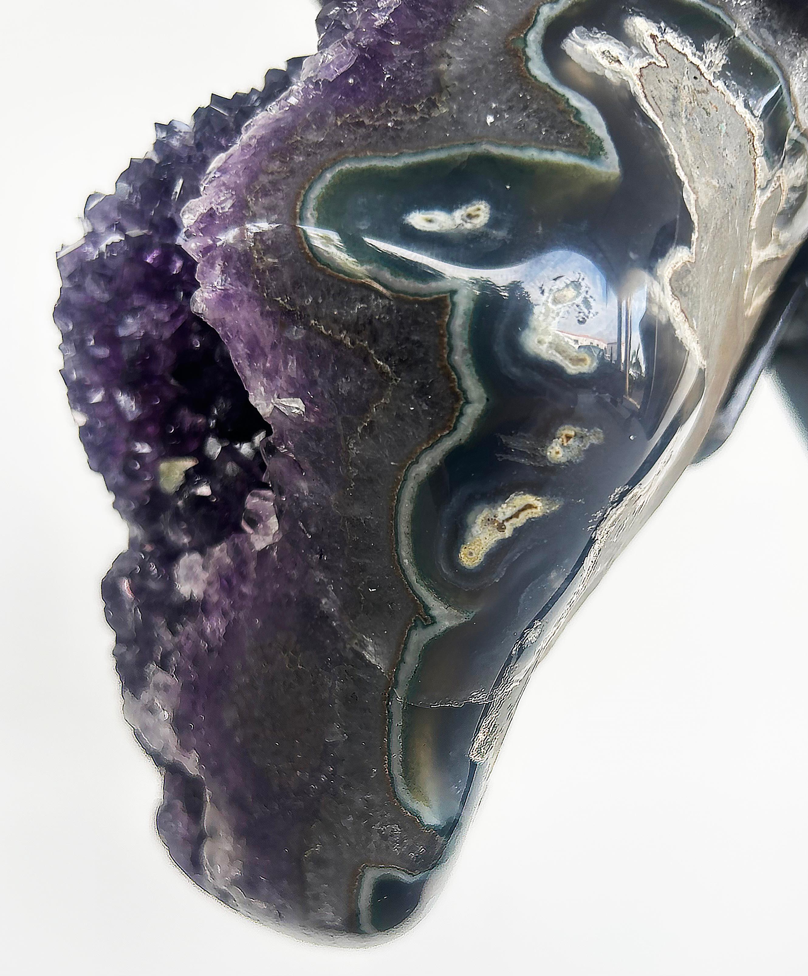 Uruguayan Amethyst Agate Eyes Geode,  Weighs 18 lbs. on Custom Made Stand For Sale 9