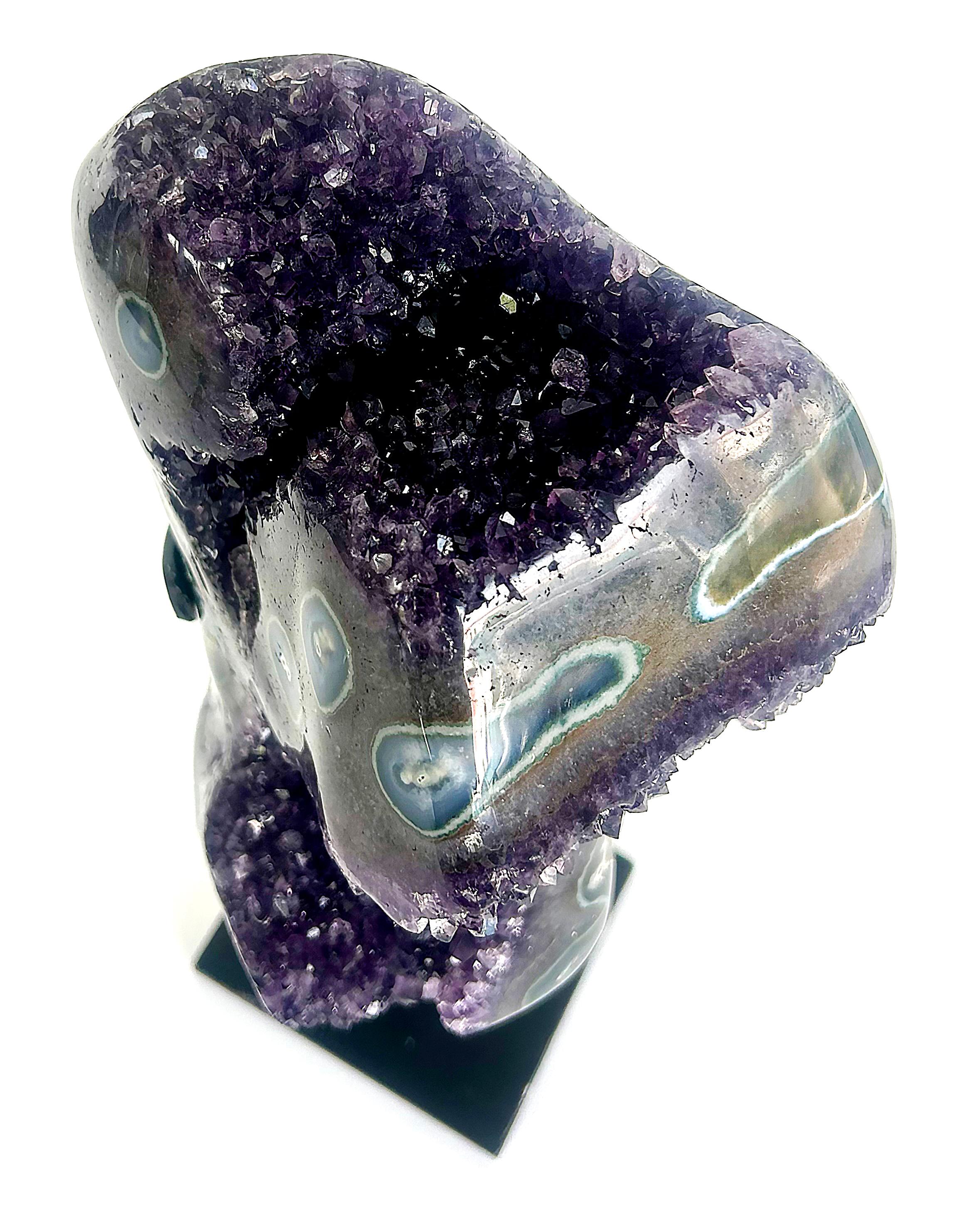 Uruguayan Amethyst Agate Eyes Geode,  Weighs 18 lbs. on Custom Made Stand For Sale 10