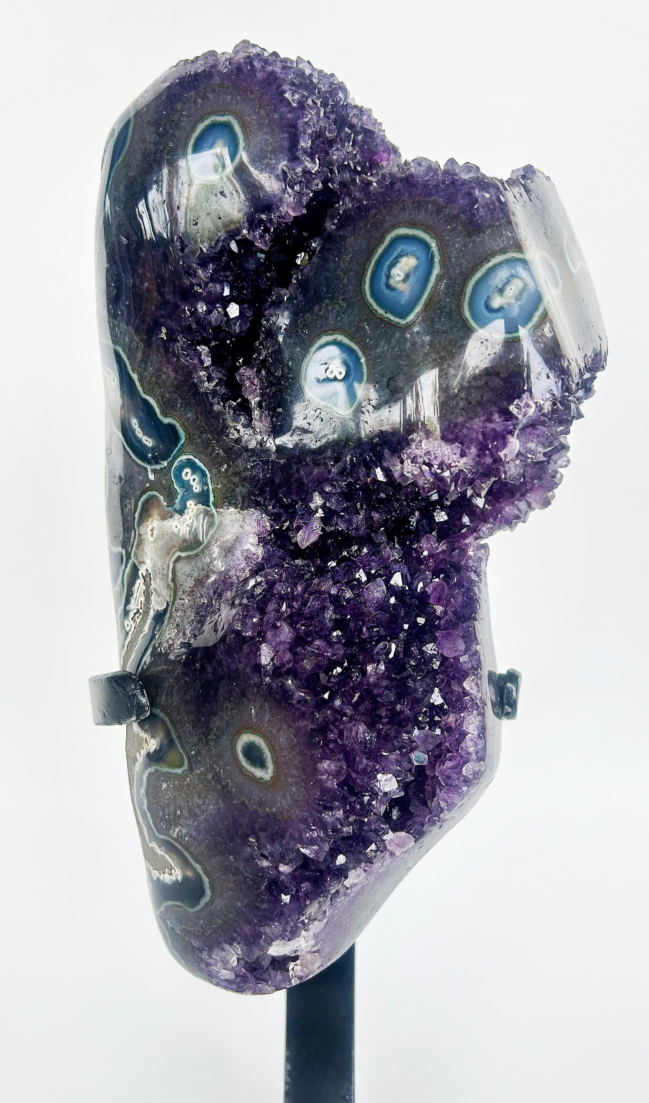 Uruguayan Amethyst Agate Eyes Geode,  Weighs 18 lbs. on Custom Made Stand For Sale 12