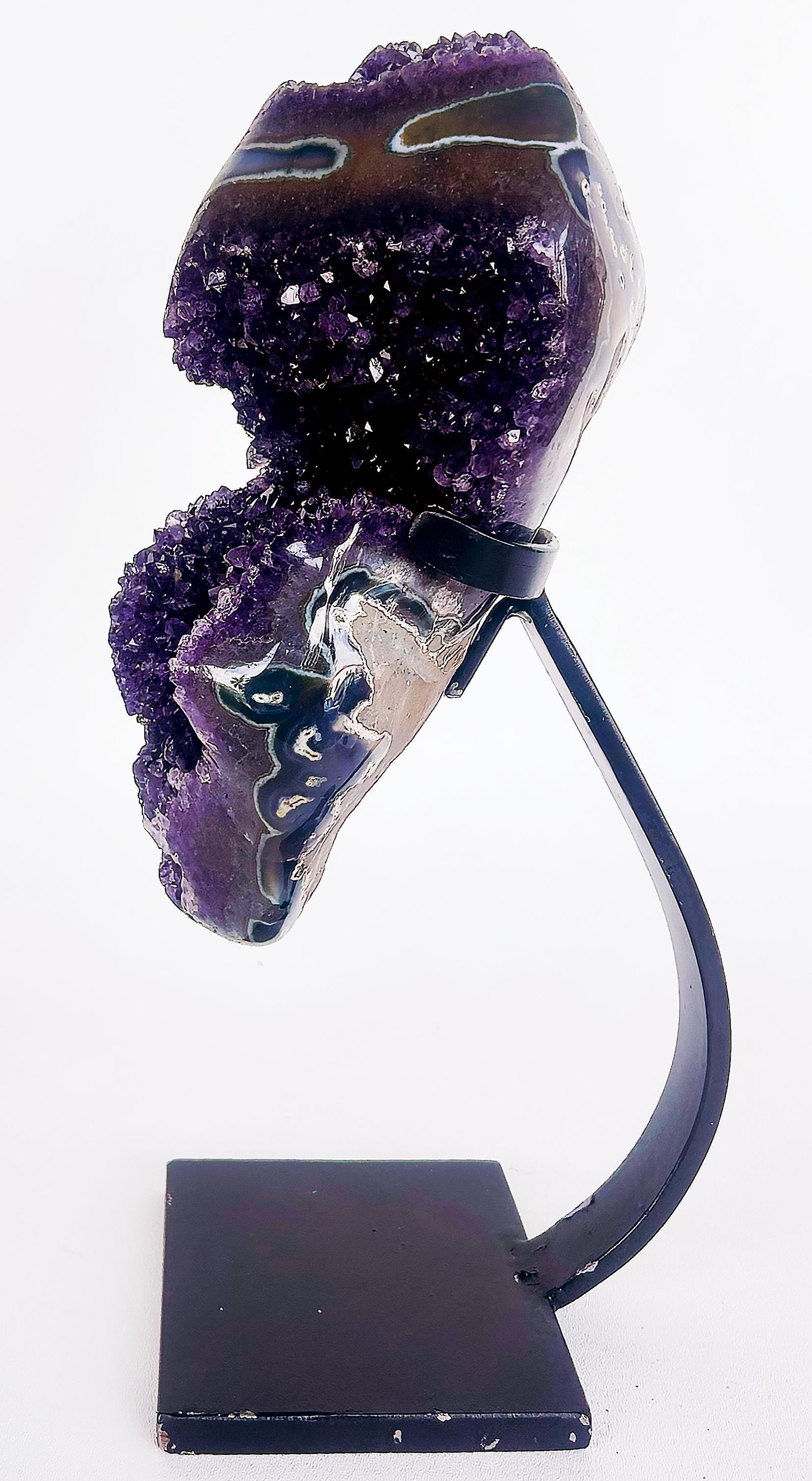 Uruguayan Amethyst Agate Eyes Geode,  Weighs 18 lbs. on Custom Made Stand In Good Condition For Sale In Miami, FL
