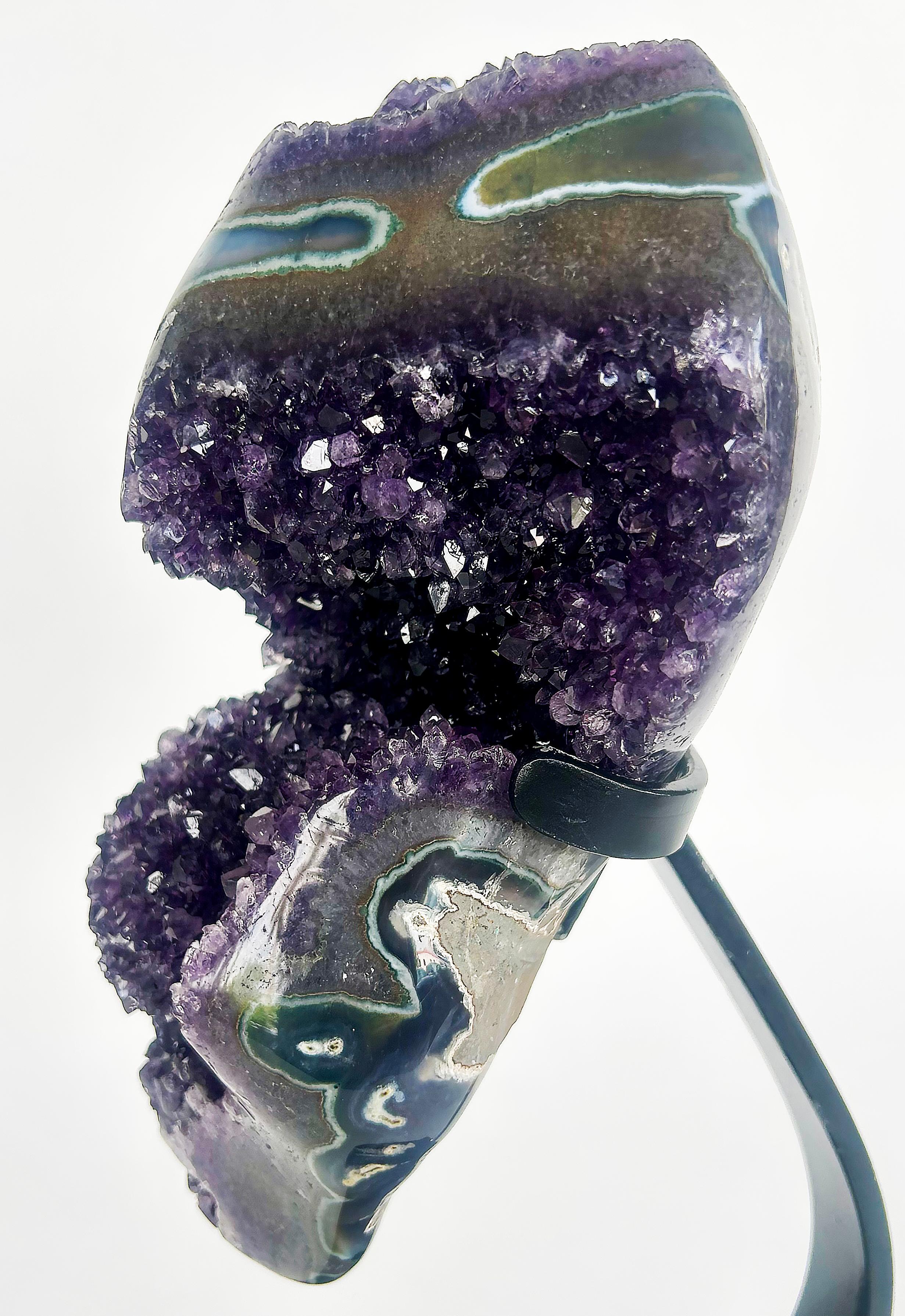 Uruguayan Amethyst Agate Eyes Geode,  Weighs 18 lbs. on Custom Made Stand For Sale 1