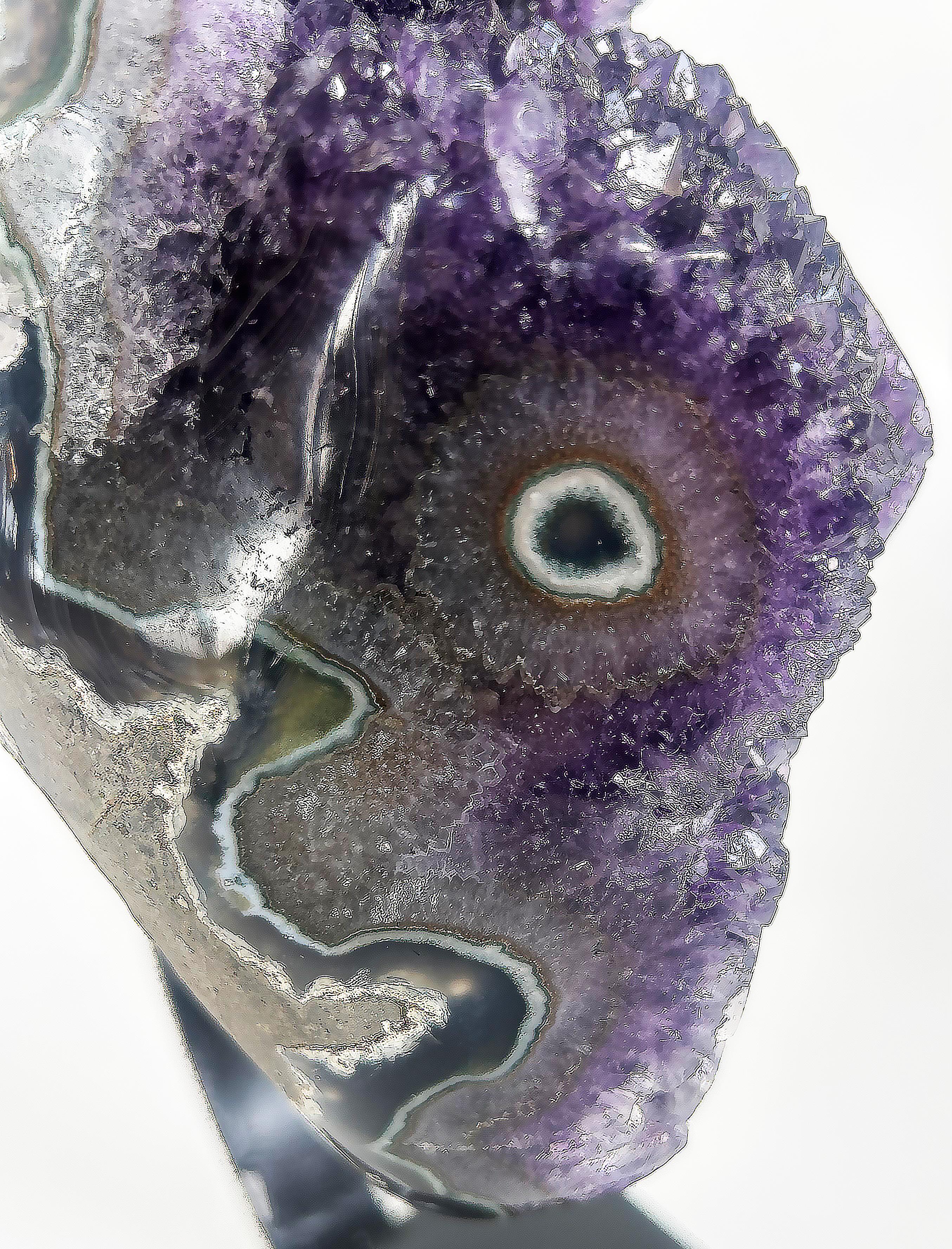 Uruguayan Amethyst Agate Eyes Geode,  Weighs 18 lbs. on Custom Made Stand For Sale 2