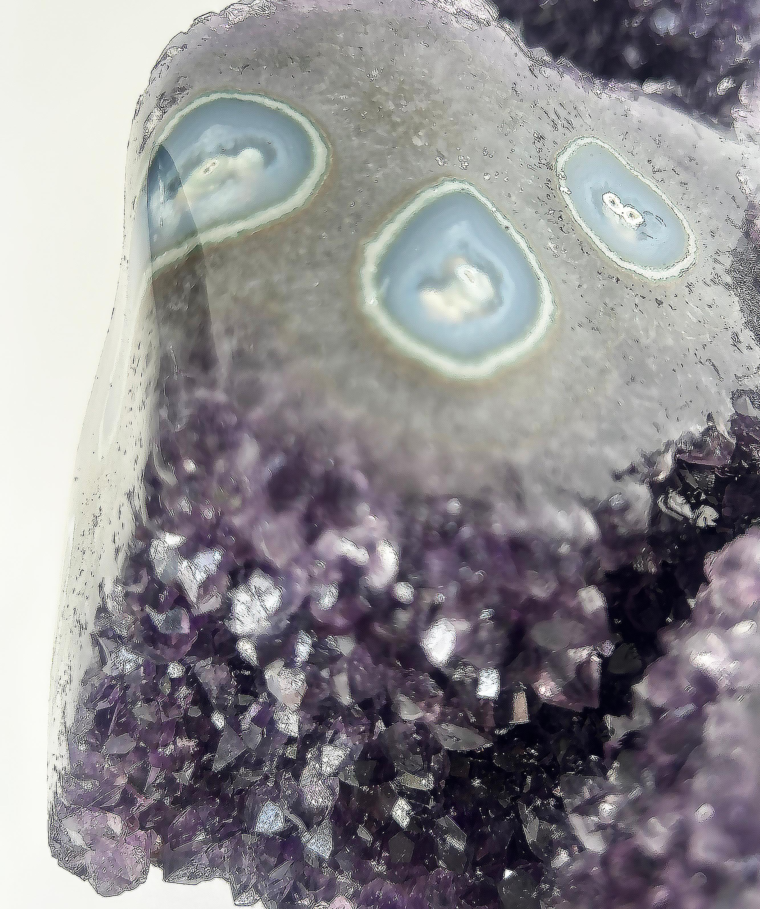 Uruguayan Amethyst Agate Eyes Geode,  Weighs 18 lbs. on Custom Made Stand For Sale 3