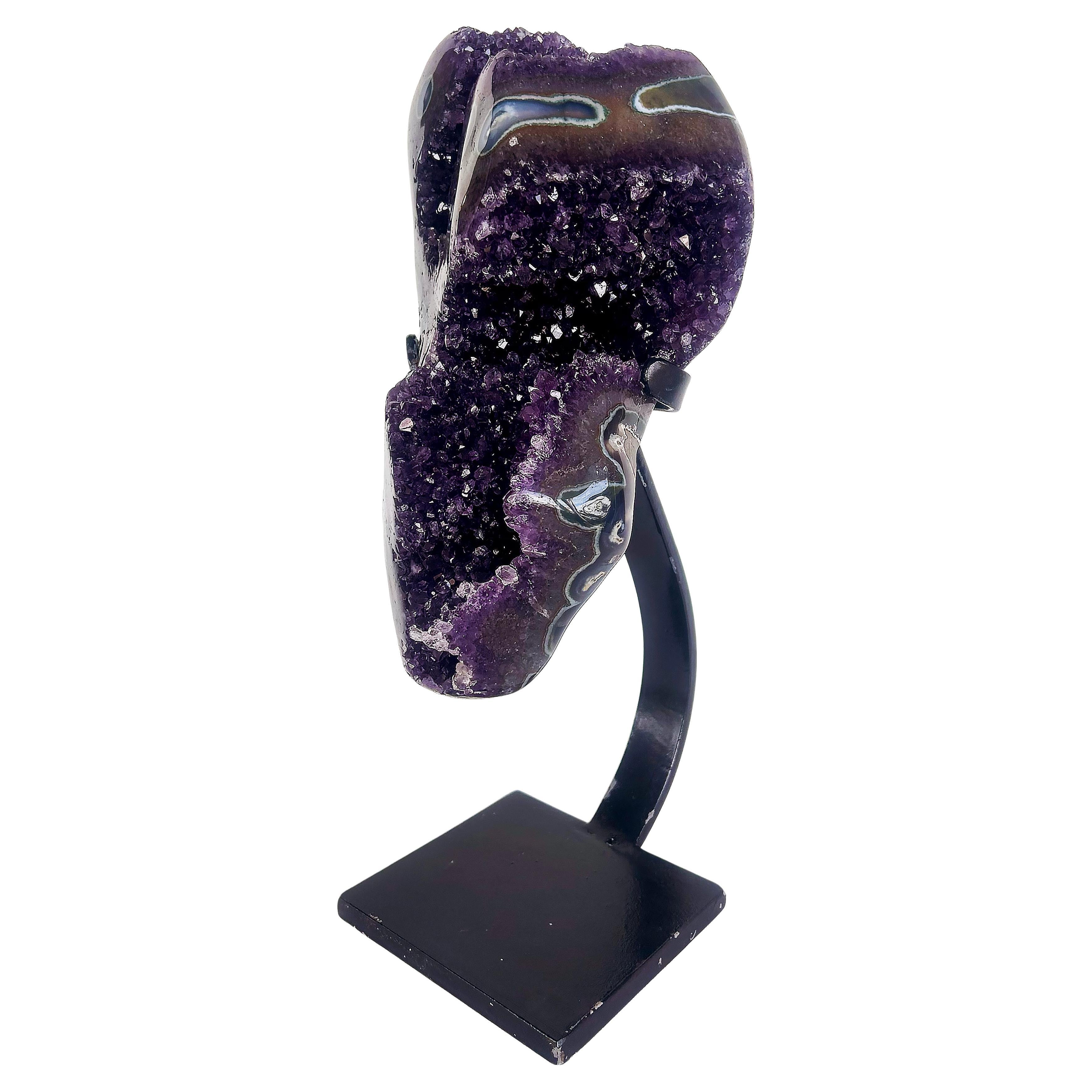Uruguayan Amethyst Agate Eyes Geode,  Weighs 18 lbs. on Custom Made Stand