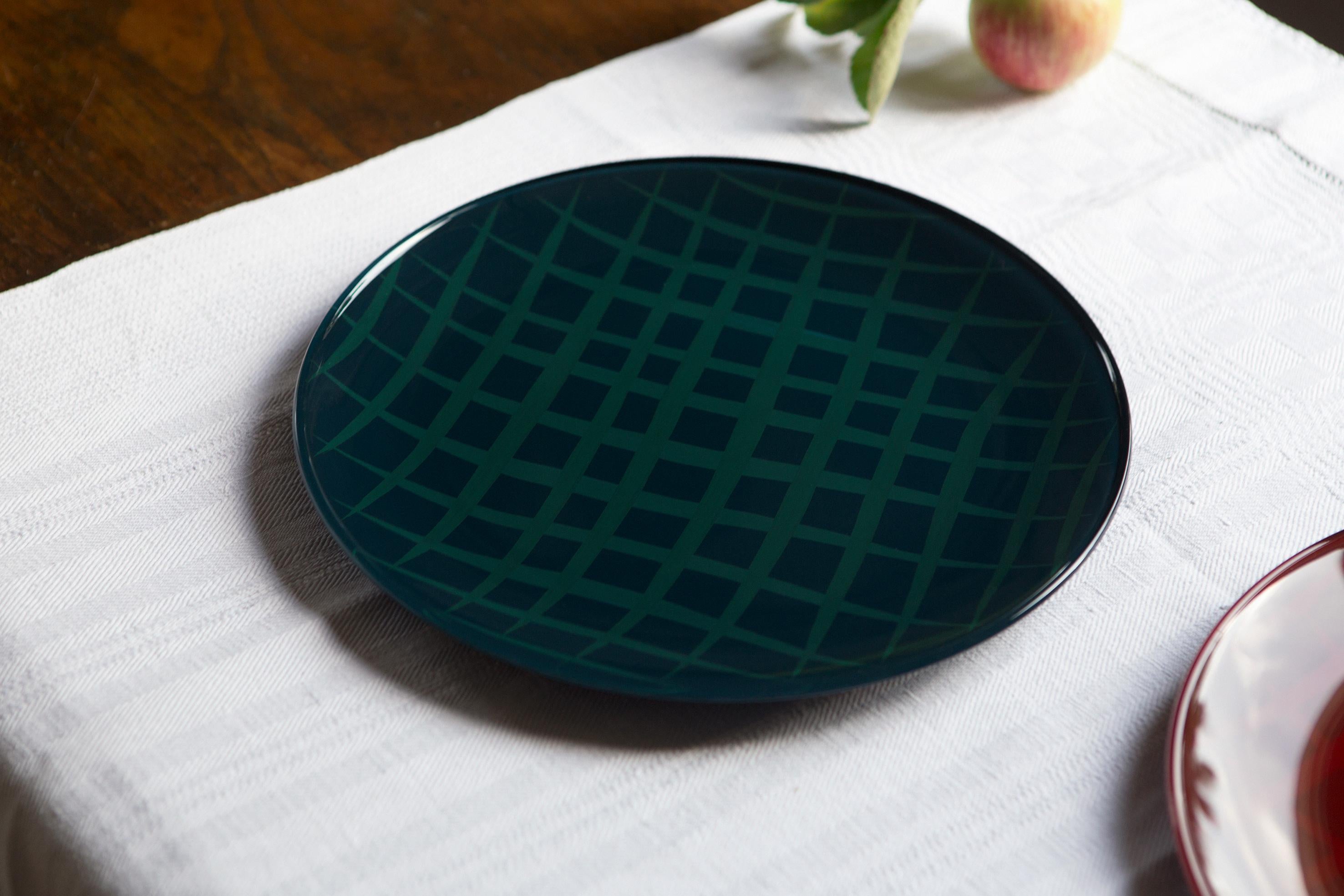 Plato de Vidrio Lacado Urushi 'Azul Red Japonés en venta