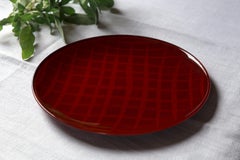 Urushi Lacquered Glass Plate 'Network Red'