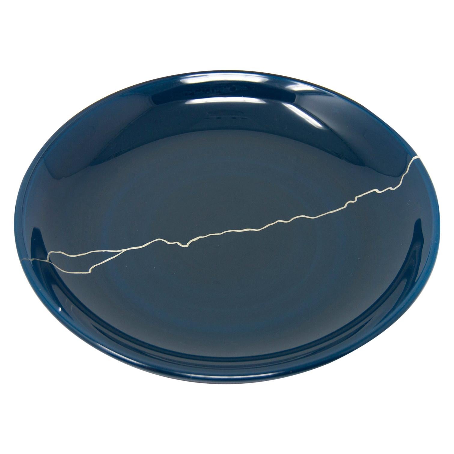 Assiette en verre laqué Urushi « Tsukroi Blue 1 »