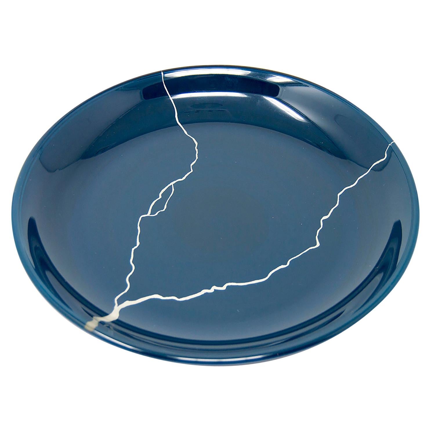 Assiette en verre laqué Urushi « Tsukroi Blue 2 »