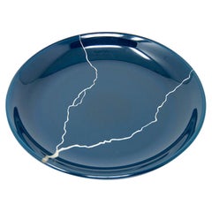 Piatto in vetro laccato Urushi "Tsukroi Blue 2