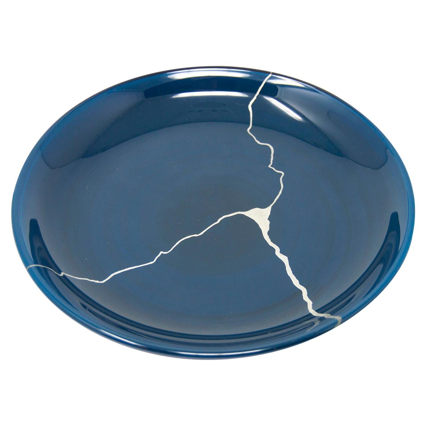 Assiette en verre laqué Urushi « Tsukroi Blue 3 »